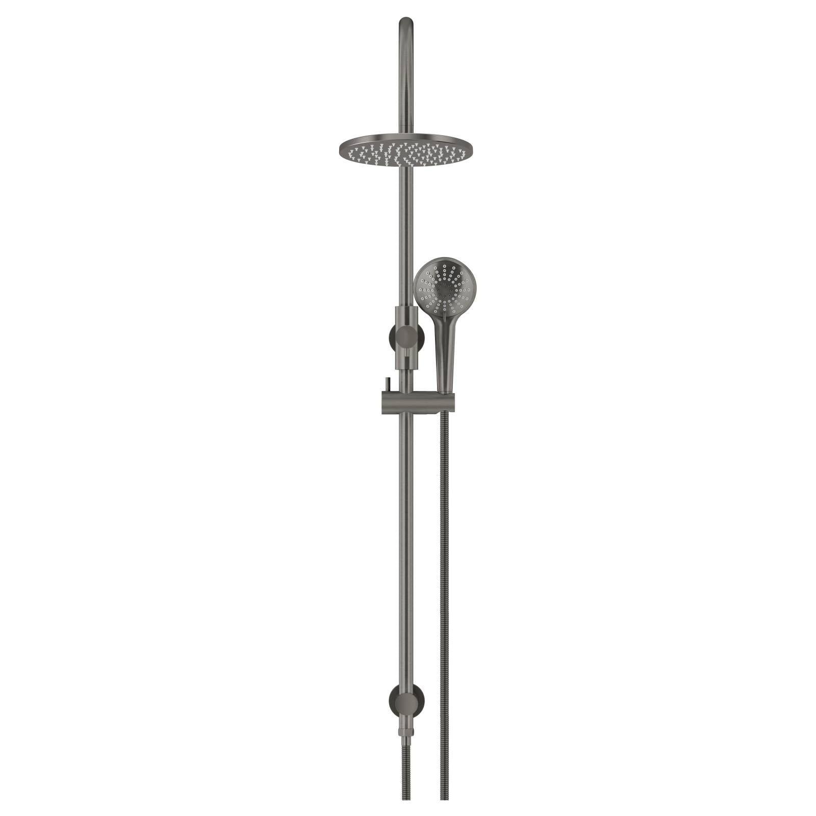 200mm Round Overhead Shower Rail, Three Function Hand Shower, Shadow