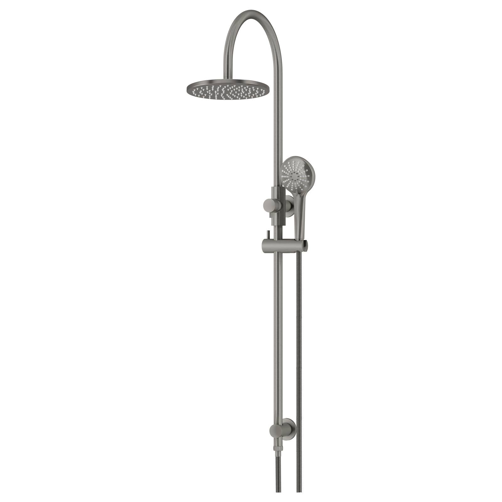 200mm Round Overhead Shower Rail, Three Function Hand Shower, Shadow