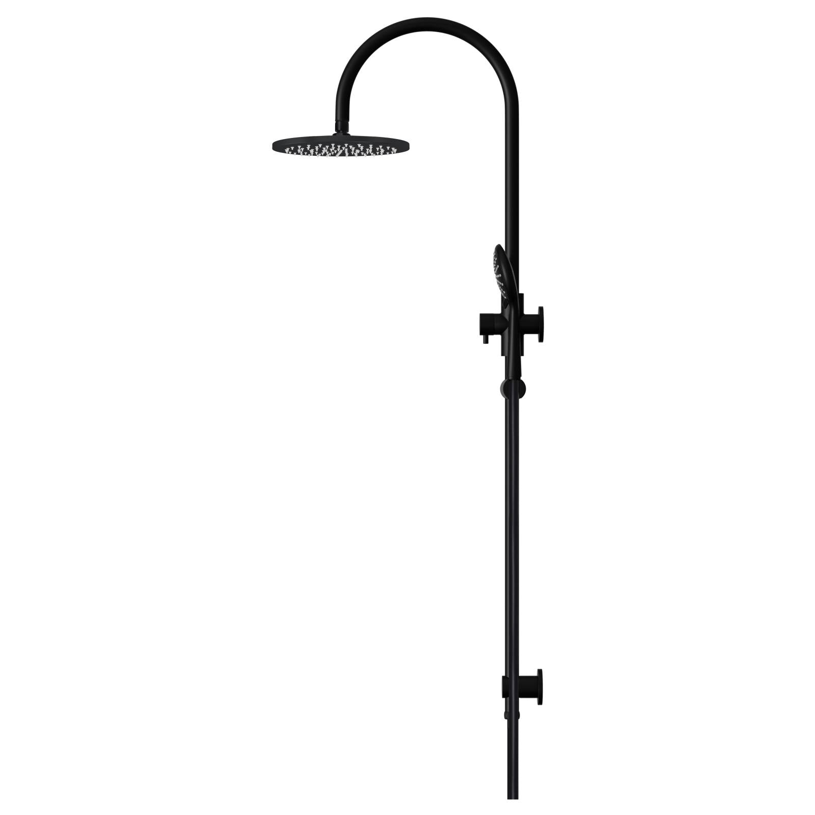 200mm Round Overhead Shower Rail, Three Function Hand Shower, Matte Black
