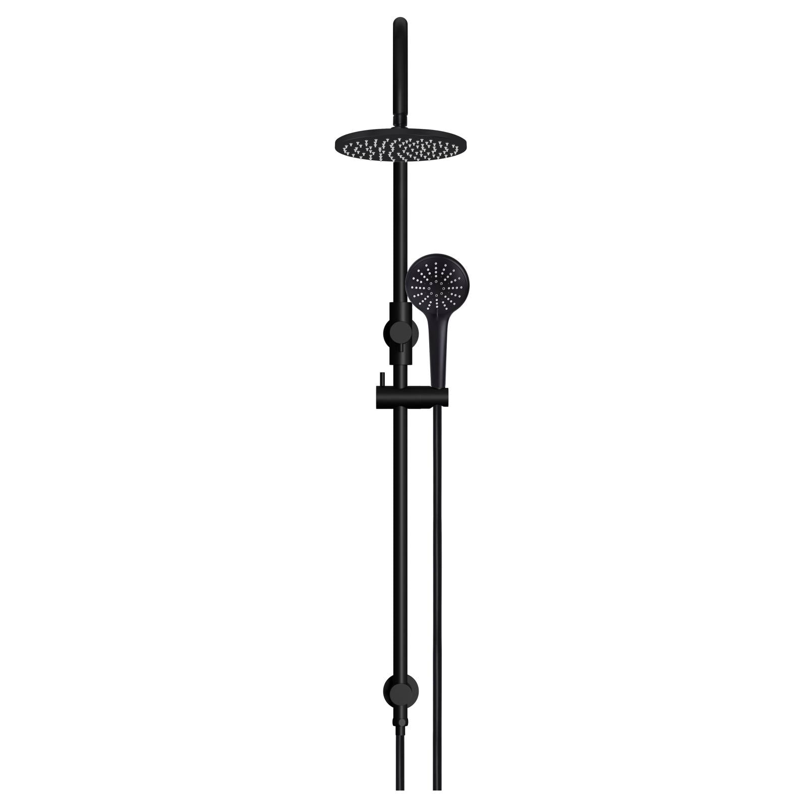 200mm Round Overhead Shower Rail, Three Function Hand Shower, Matte Black