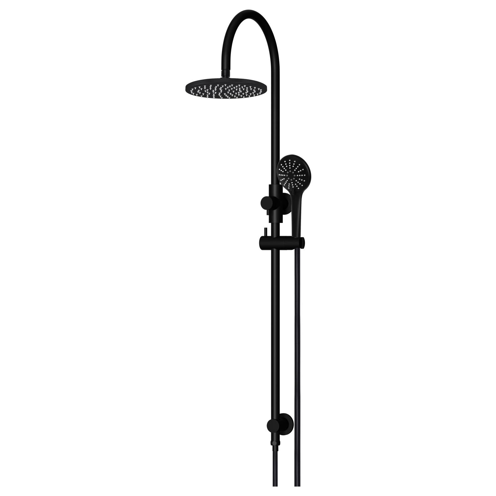 200mm Round Overhead Shower Rail, Three Function Hand Shower, Matte Black