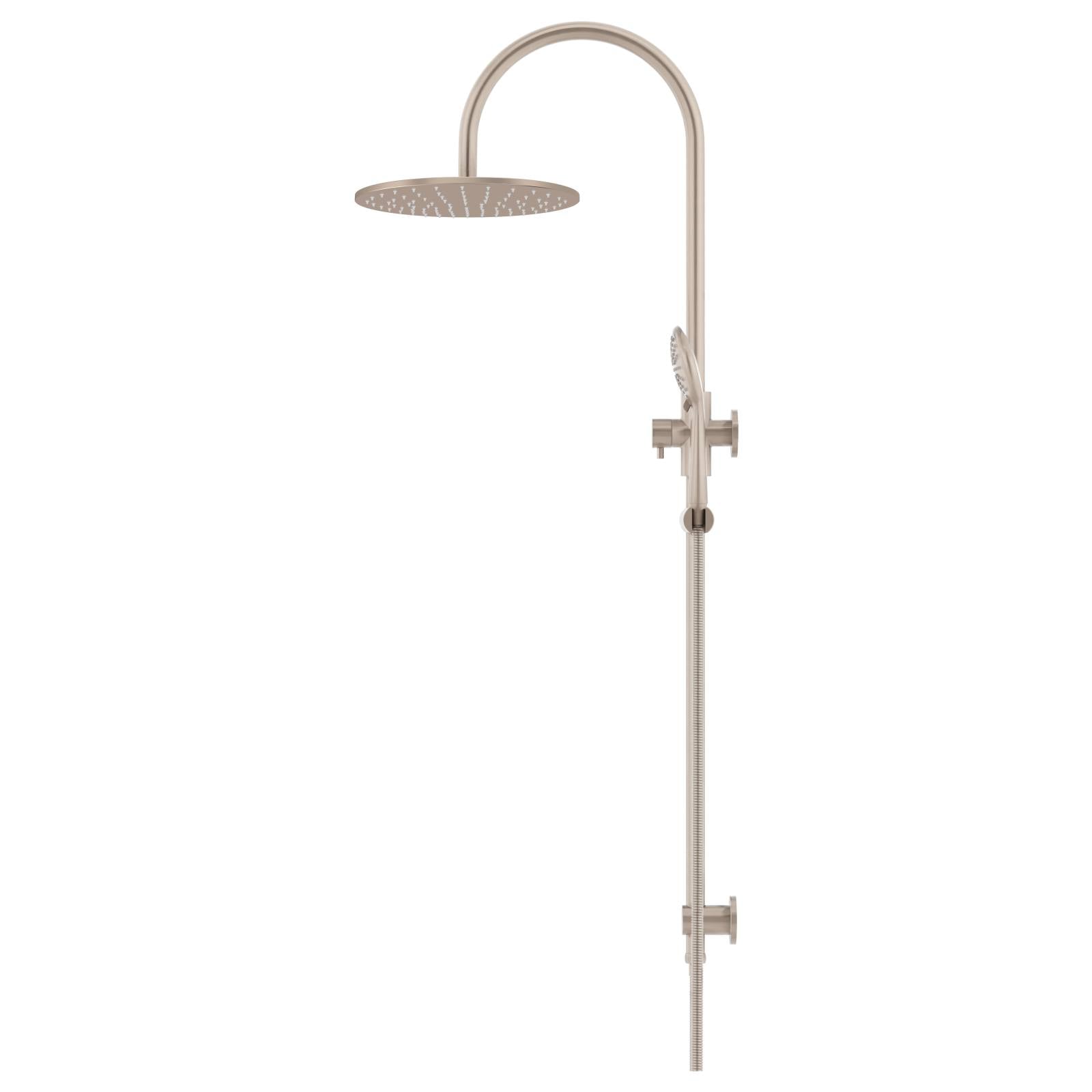 300mm Round Overhead Shower Rail, Three Function Hand Shower, Champagne