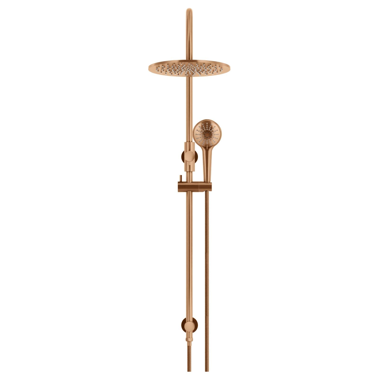300mm Round Overhead Shower Rail, 3 Function Hand Shower, Lustre Bronze