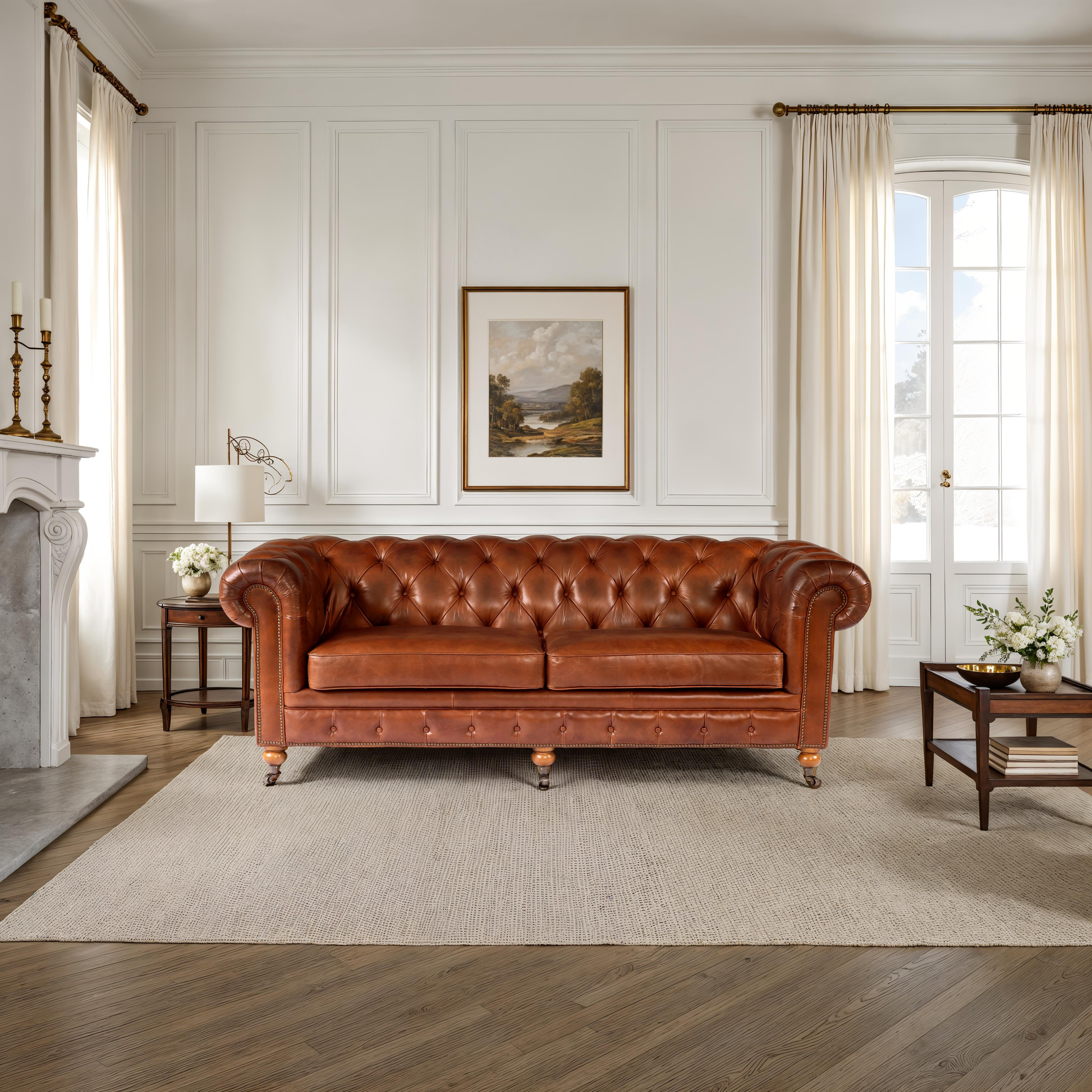 Sheffield 3 Seater Leather Sofa, Vintage Whiskey