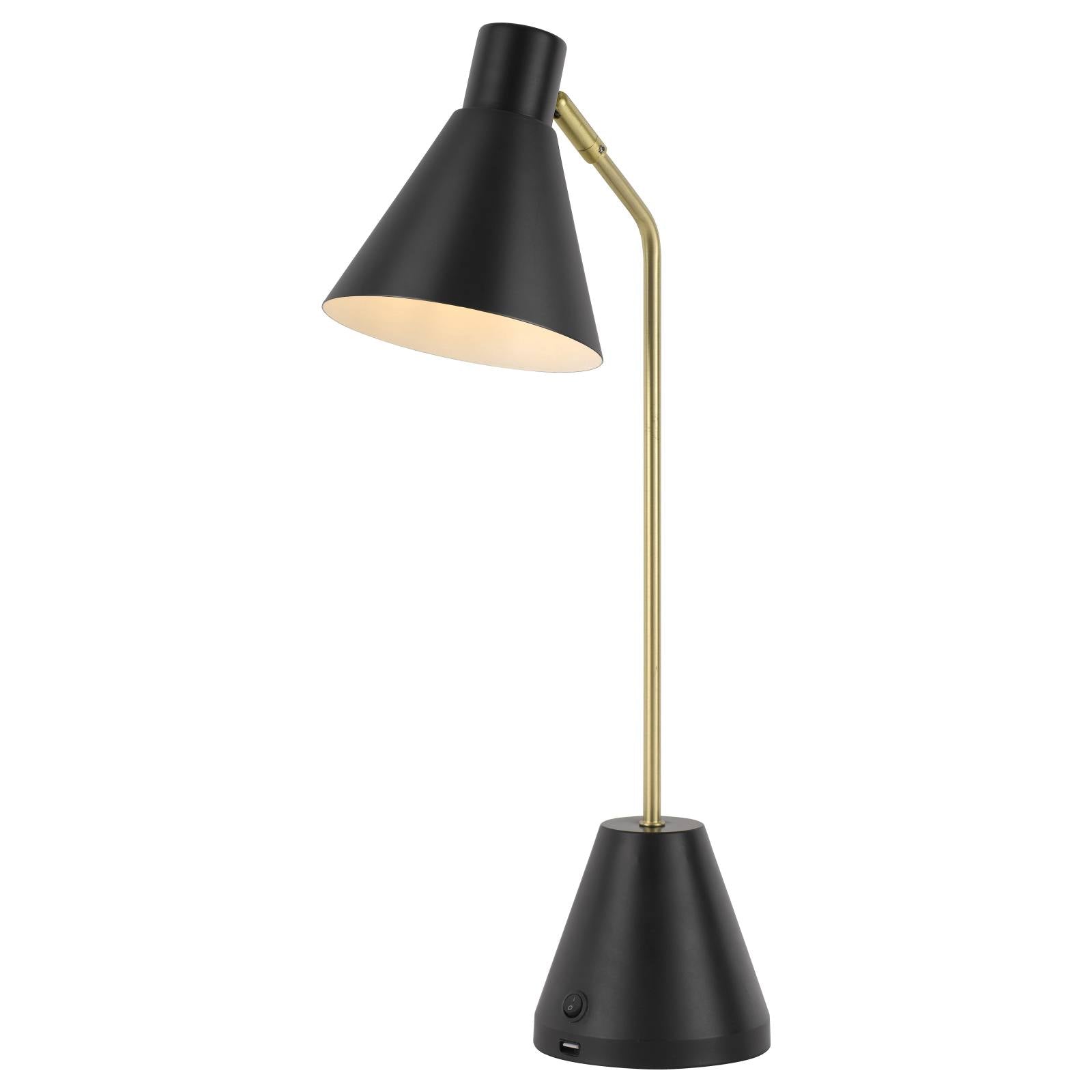 Ambia Table Lamp with USB, Brass Tube & Black