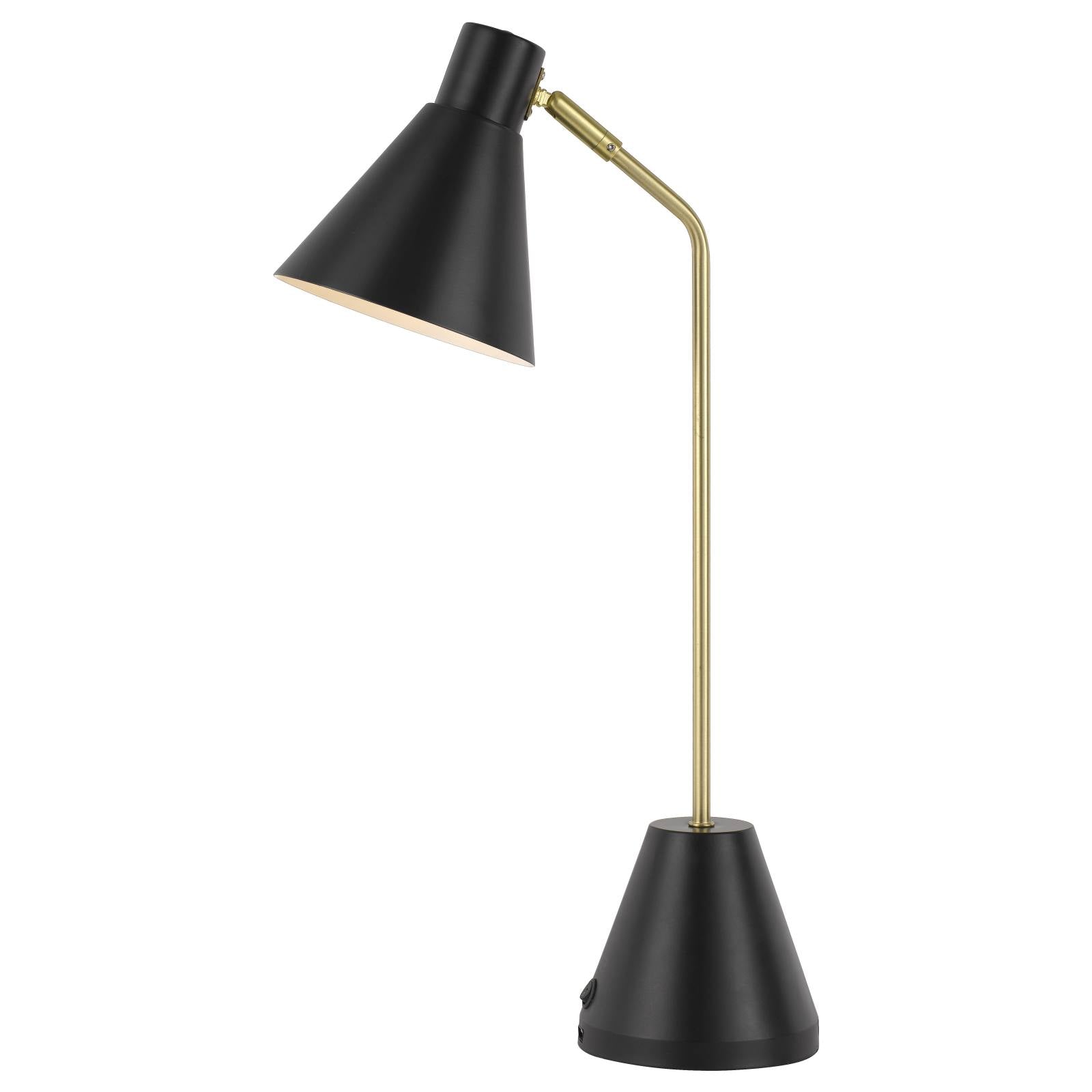 Ambia Table Lamp with USB, Brass Tube & Black