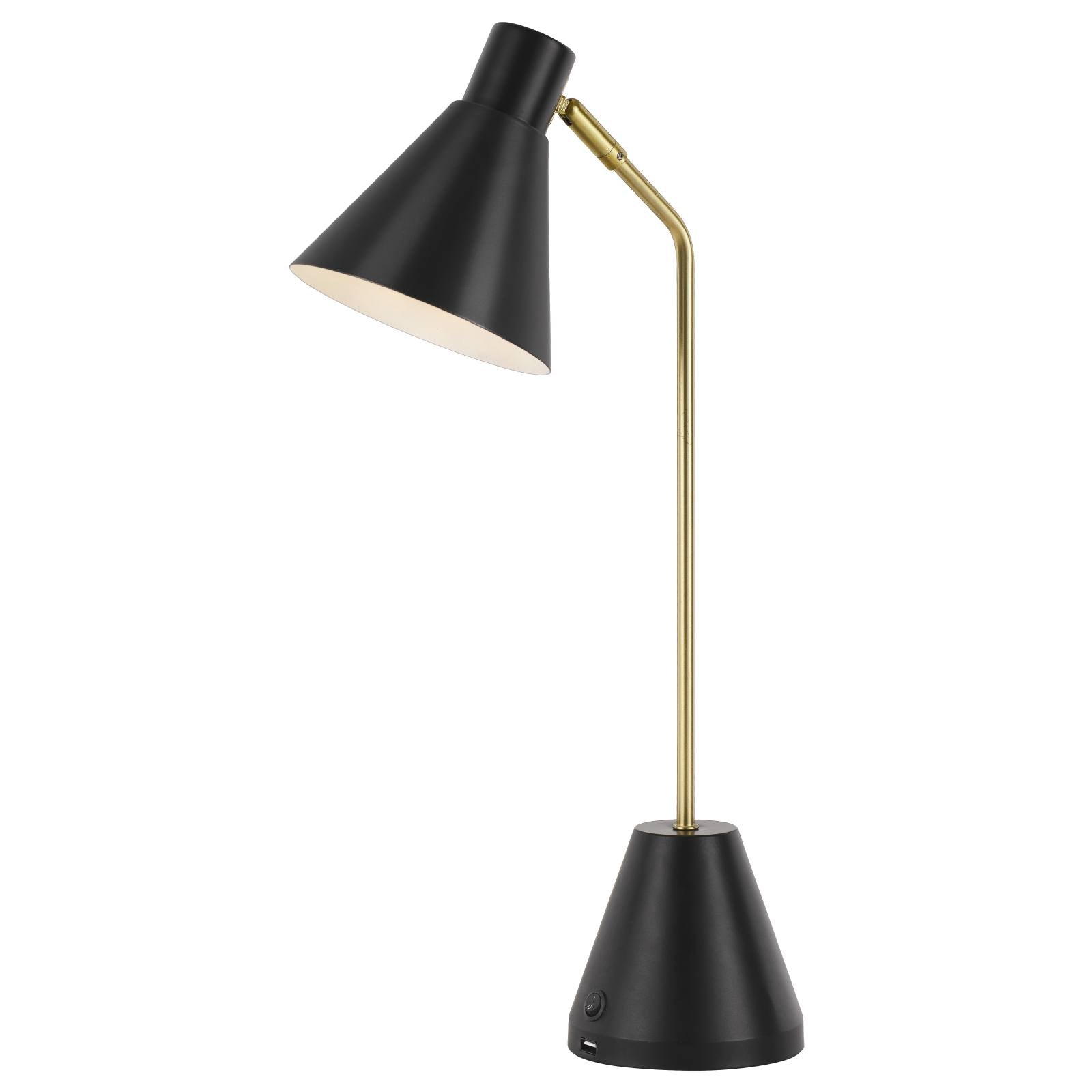 Ambia Table Lamp with USB, Brass Tube & Black