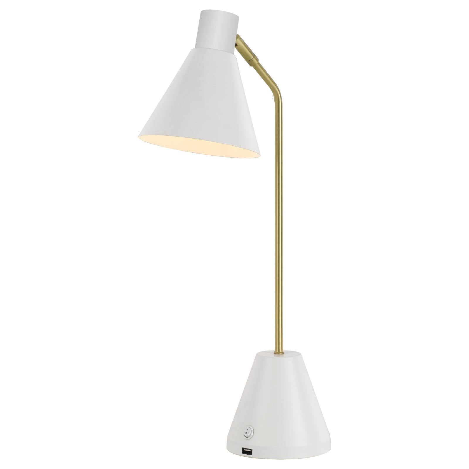 Ambia Table Lamp with USB, Brass Tube & White