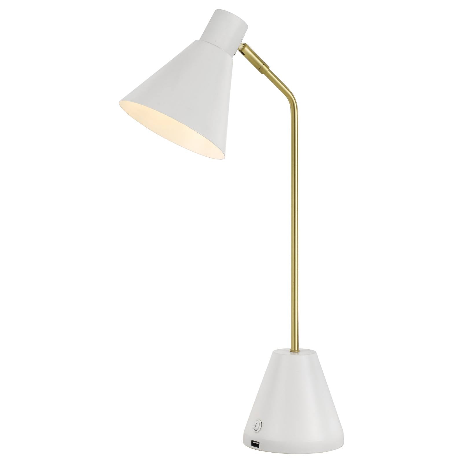 Ambia Table Lamp with USB, Brass Tube & White
