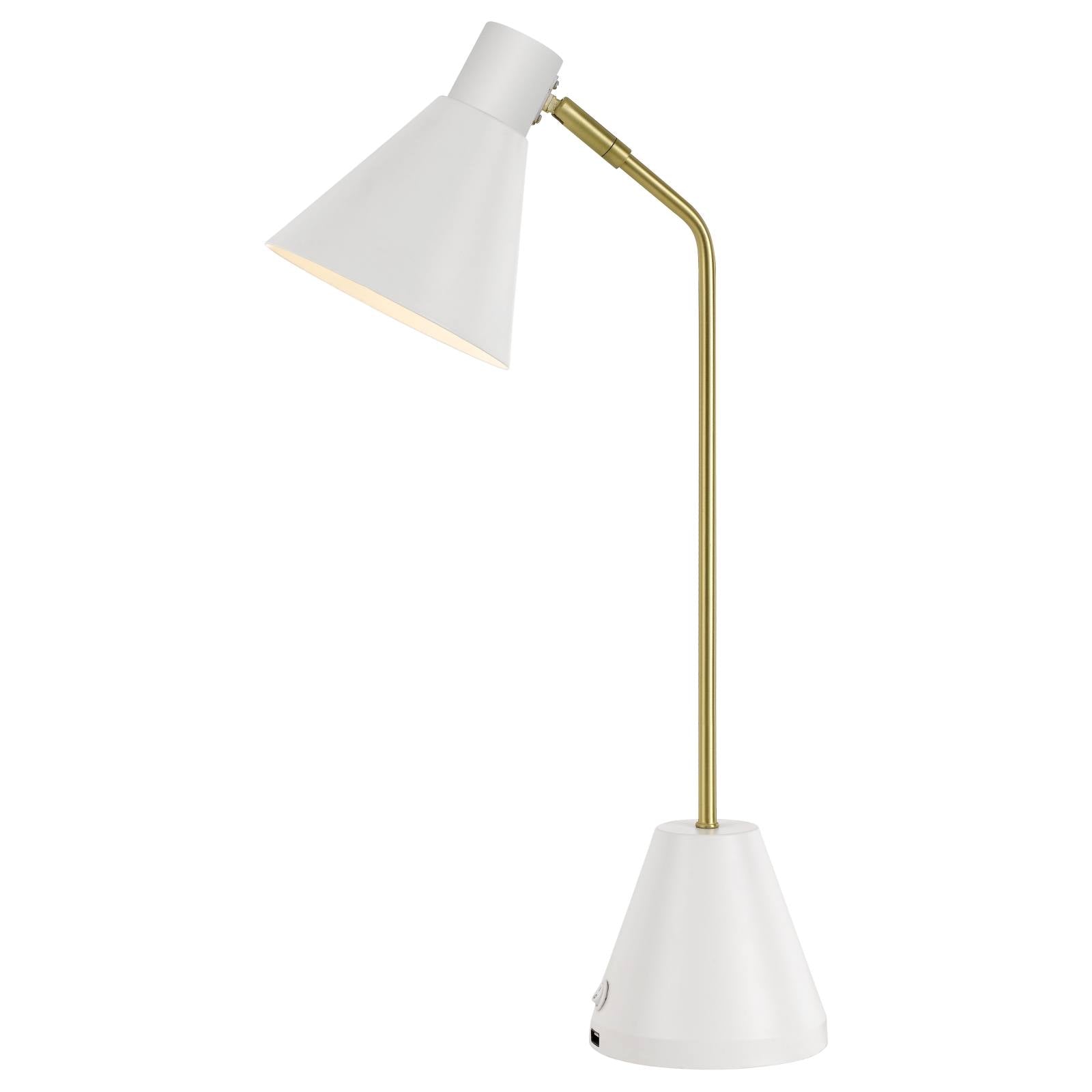 Ambia Table Lamp with USB, Brass Tube & White