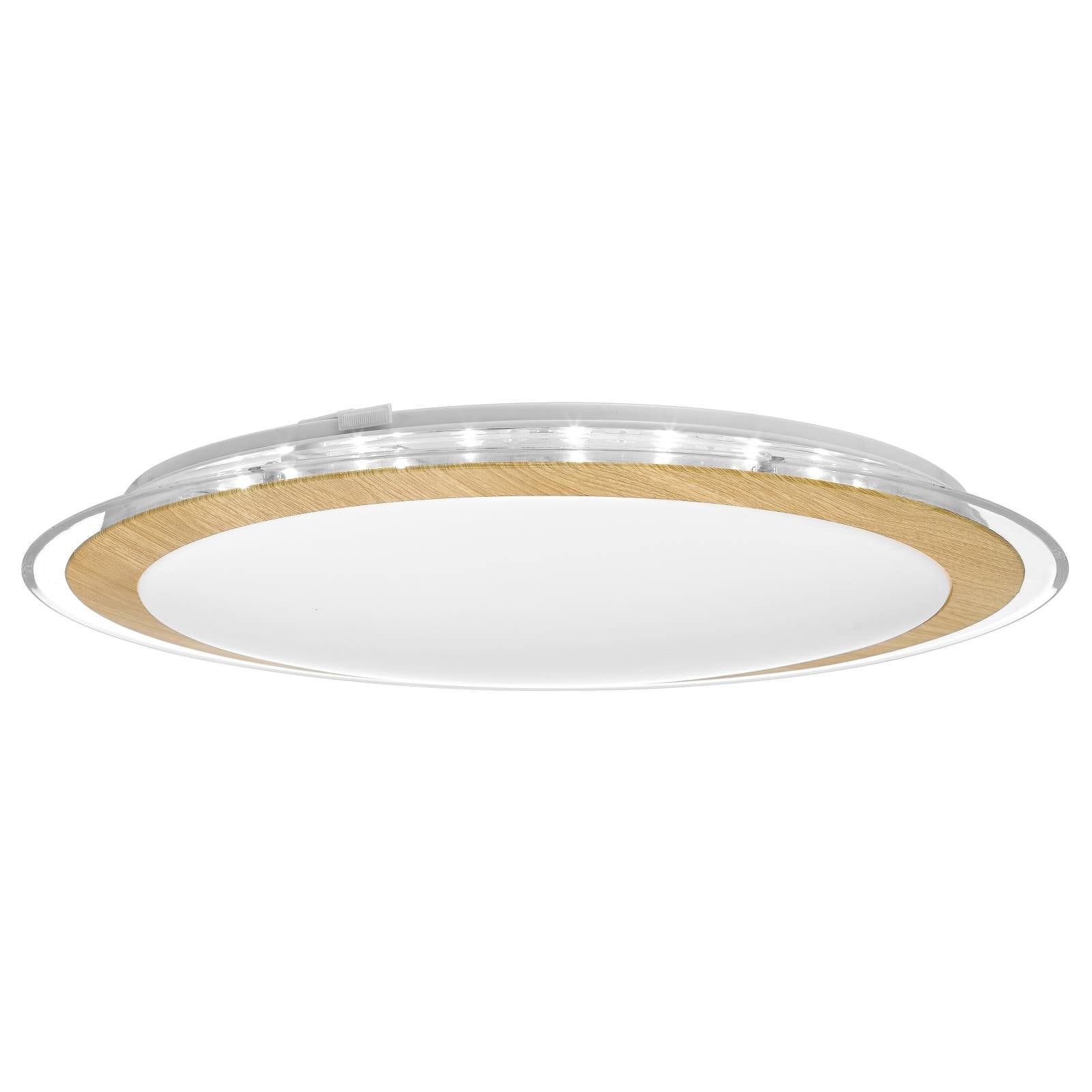 Astrid 43cm 30W Led Oyster Light, Satin, Oak Shade
