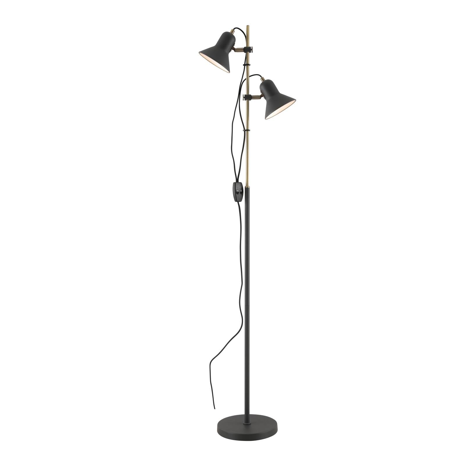 Corelli 2 Floor Lamp, Dark Grey, Antique Brass