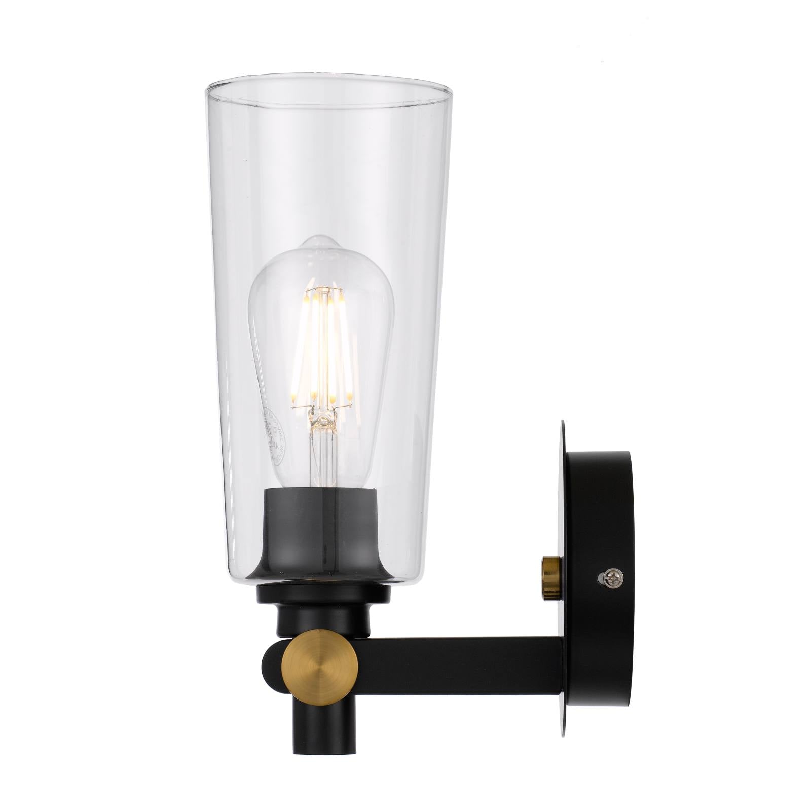 Delmar Wall Lamp, Black, Antique Gold, Clear Glass