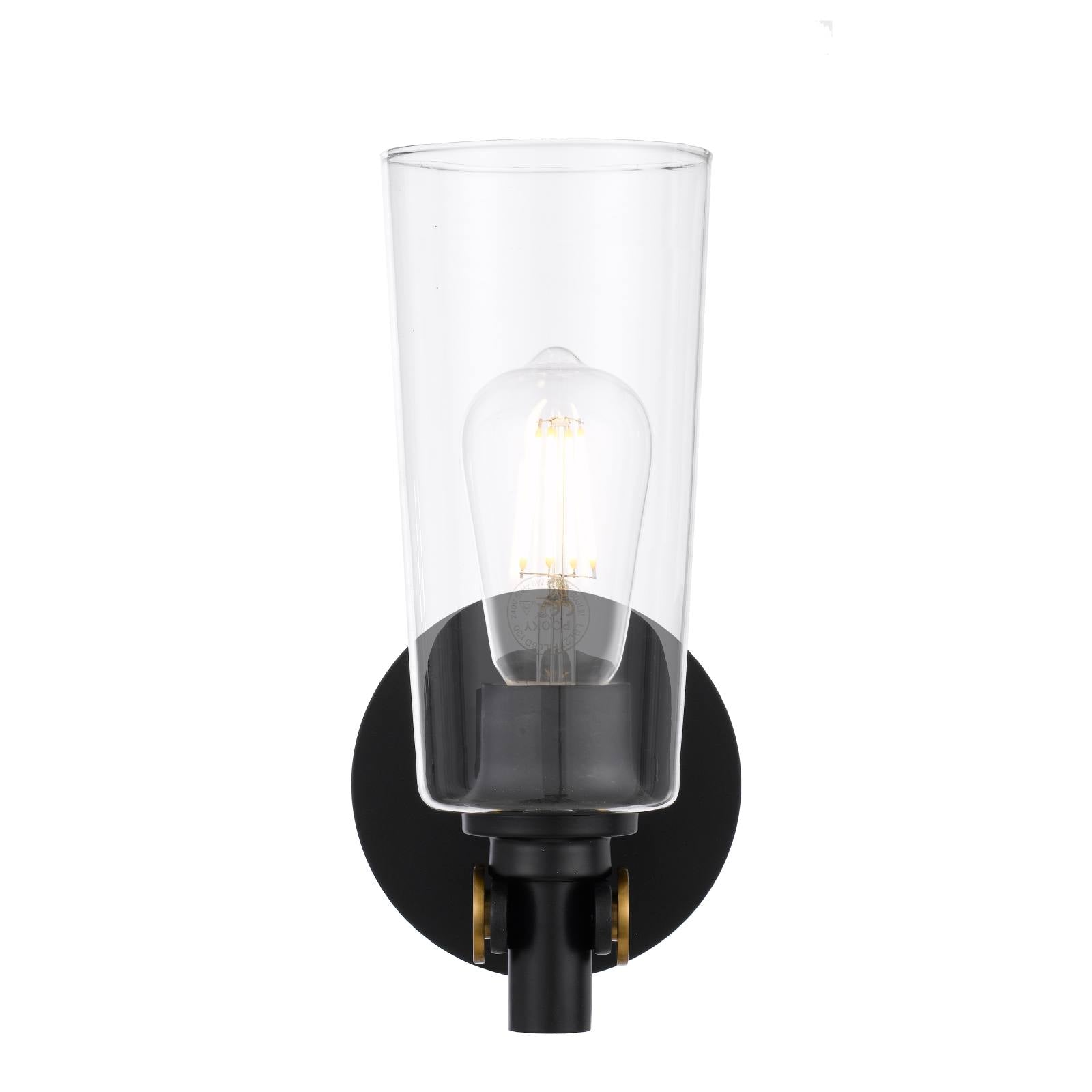 Delmar Wall Lamp, Black, Antique Gold, Clear Glass