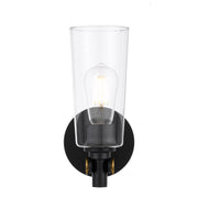 Delmar Wall Lamp, Black, Antique Gold, Clear Glass