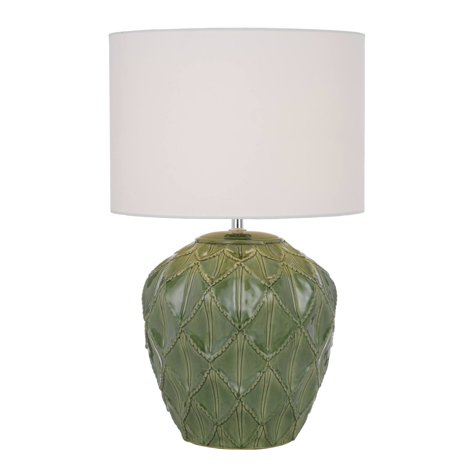 Diaz Ceramic Table Lamp, White, Green