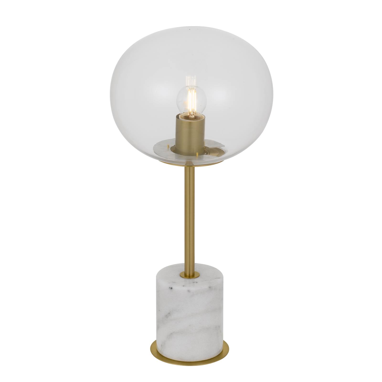 Dimas Table Lamp, Clear Glass, White Marble, Antique Gold