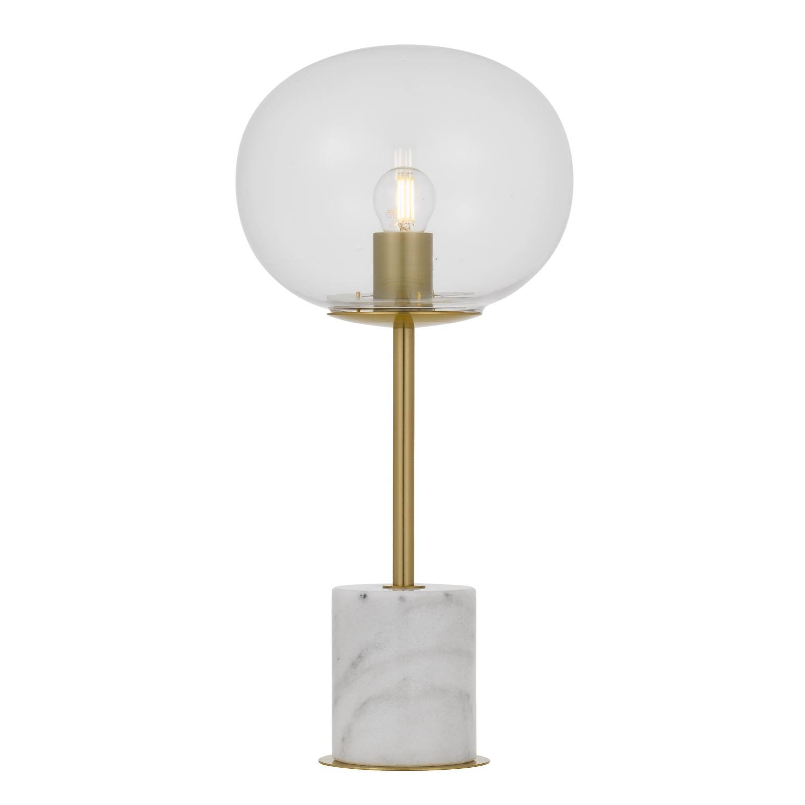 Dimas Table Lamp, Clear Glass, White Marble, Antique Gold