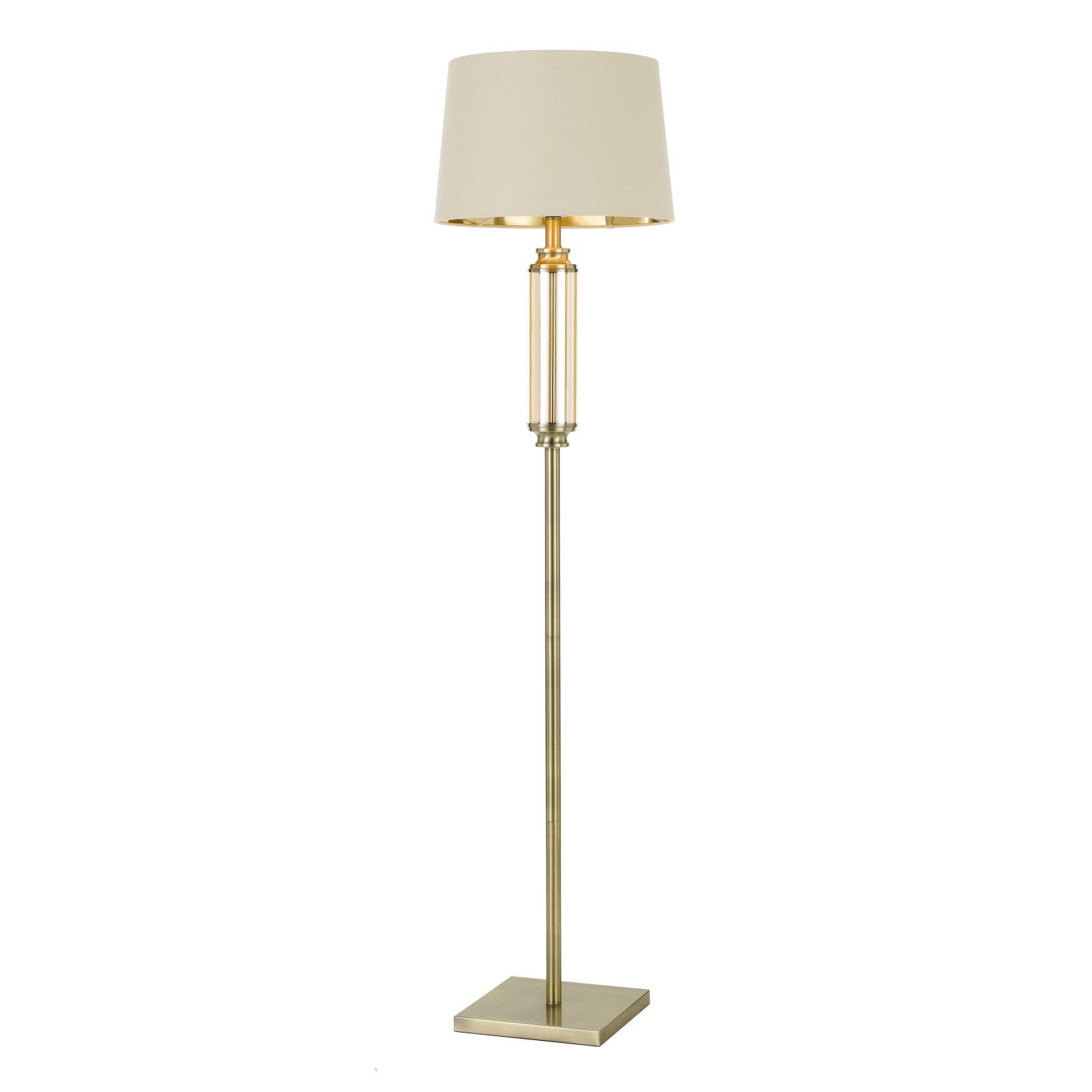 Dorcel Floor Lamp, Antique Brass with Amber Shade