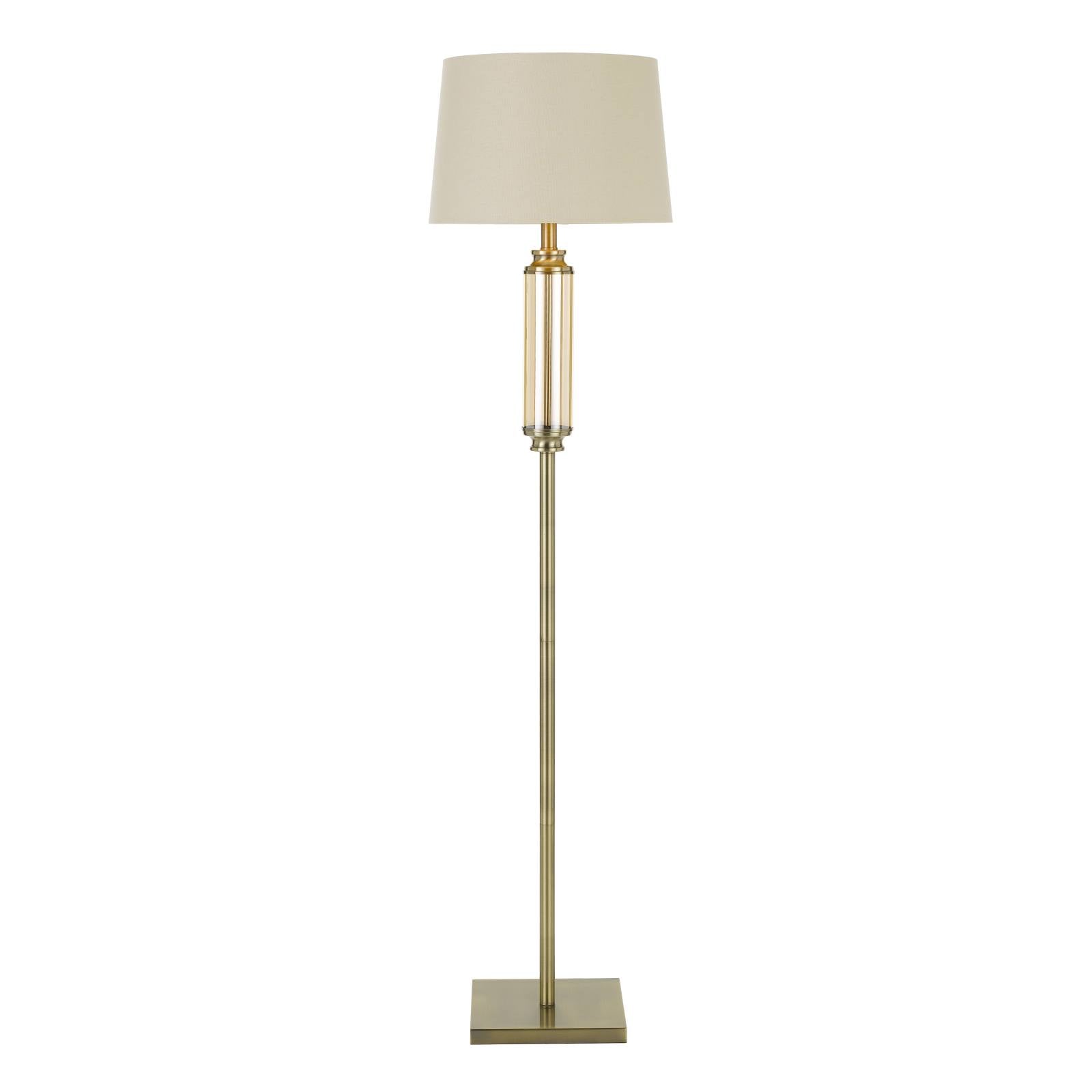Dorcel Floor Lamp, Antique Brass with Amber Shade