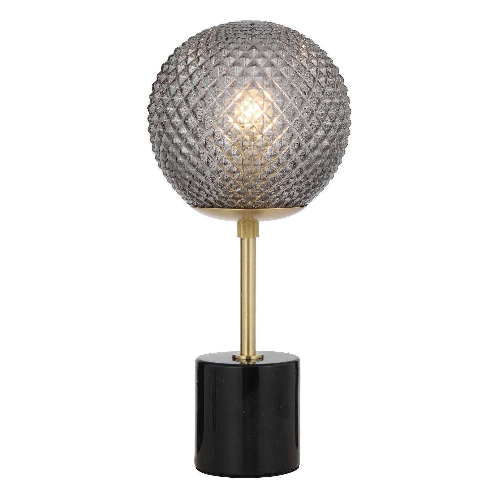 Elwick Table Lamp, Black Marble, Smoke Glass, Antique Gold