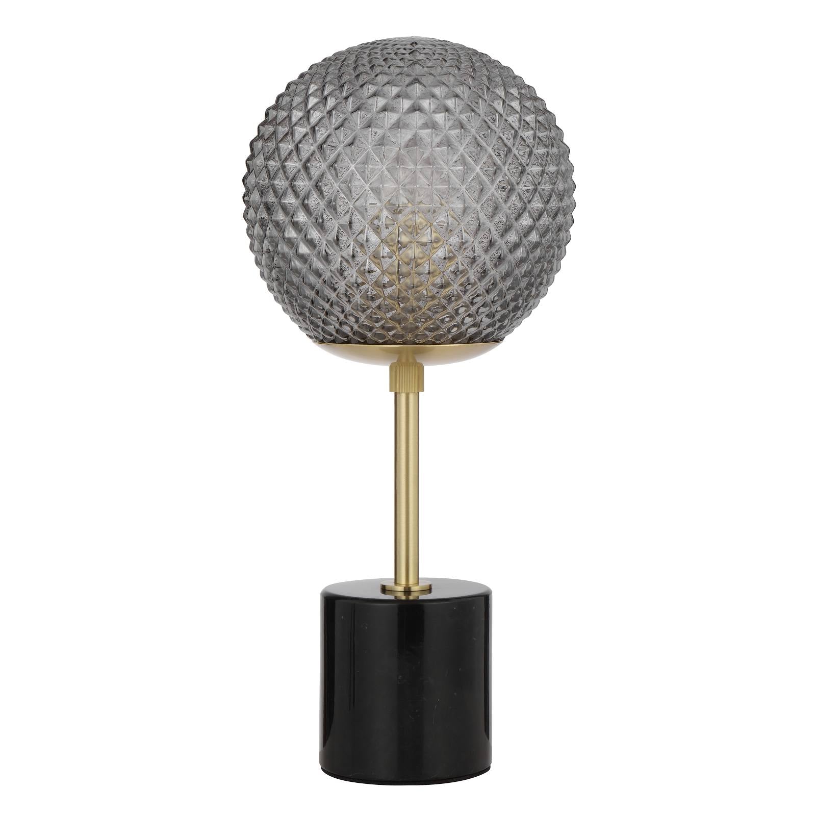 Elwick Table Lamp, Black Marble, Smoke Glass, Antique Gold