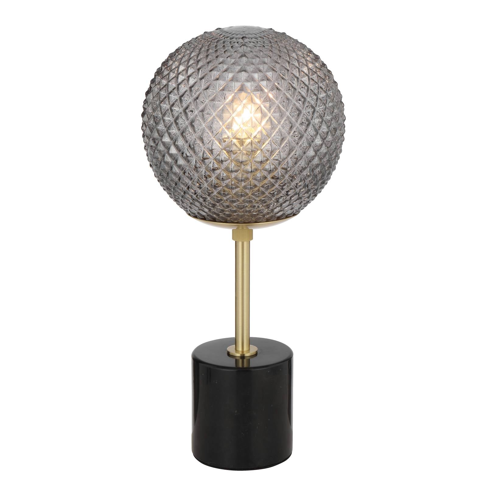 Elwick Table Lamp, Black Marble, Smoke Glass, Antique Gold