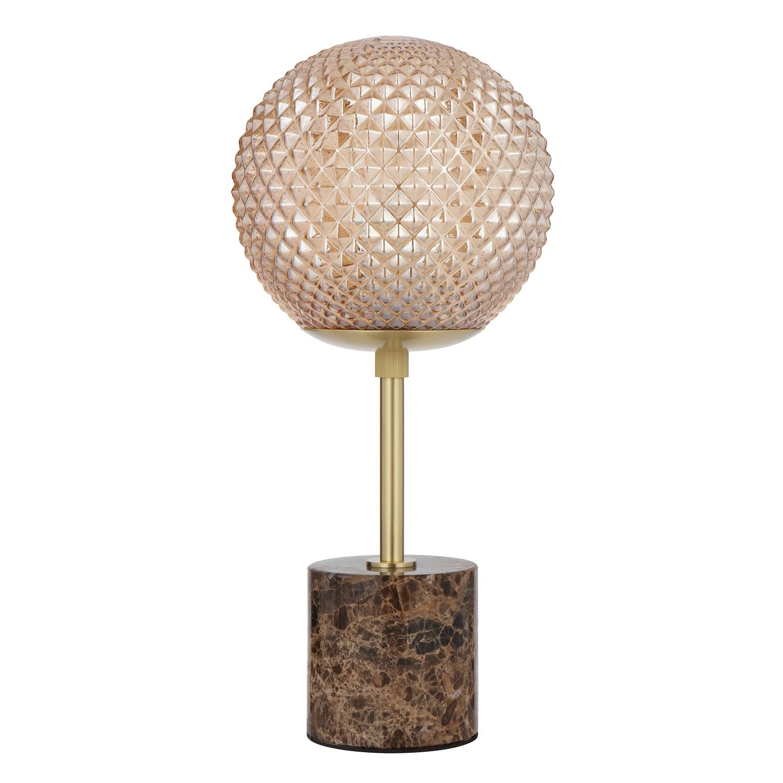 Elwick Table Lamp, Brown Marble, Antique Gold, Amber