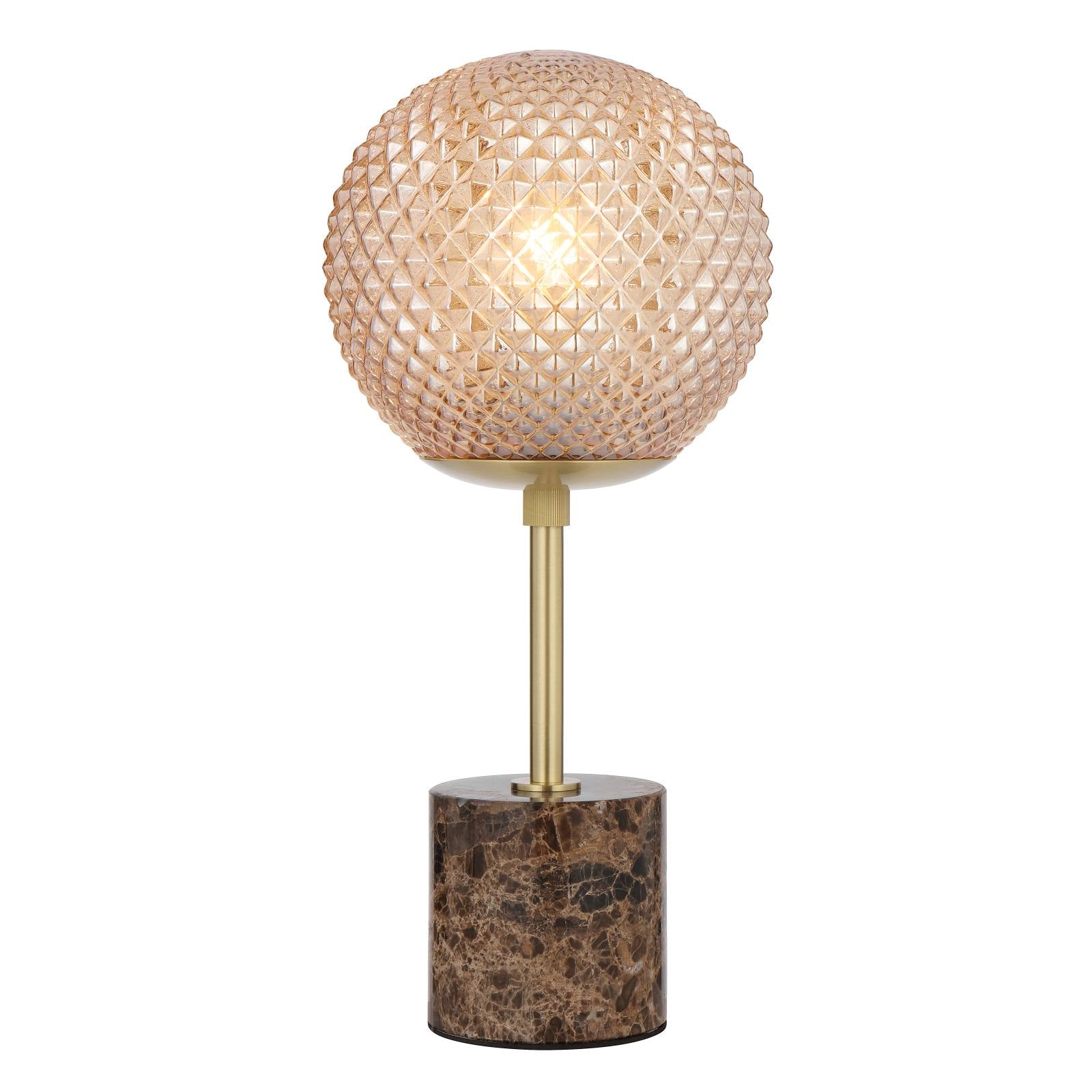 Elwick Table Lamp, Brown Marble, Antique Gold, Amber
