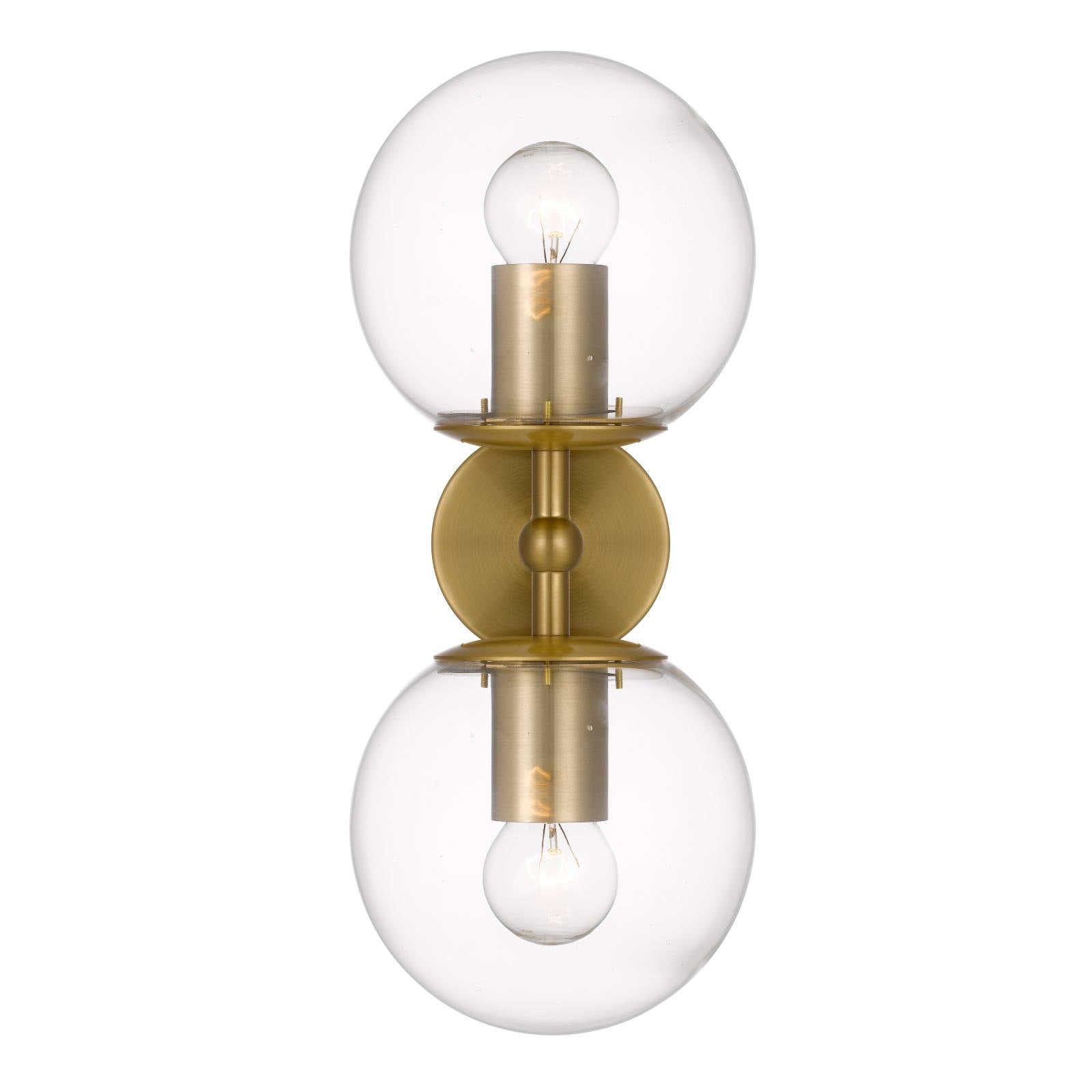 Eterna 2 Lights Wall Lamp, Antique Gold with Clear Glass