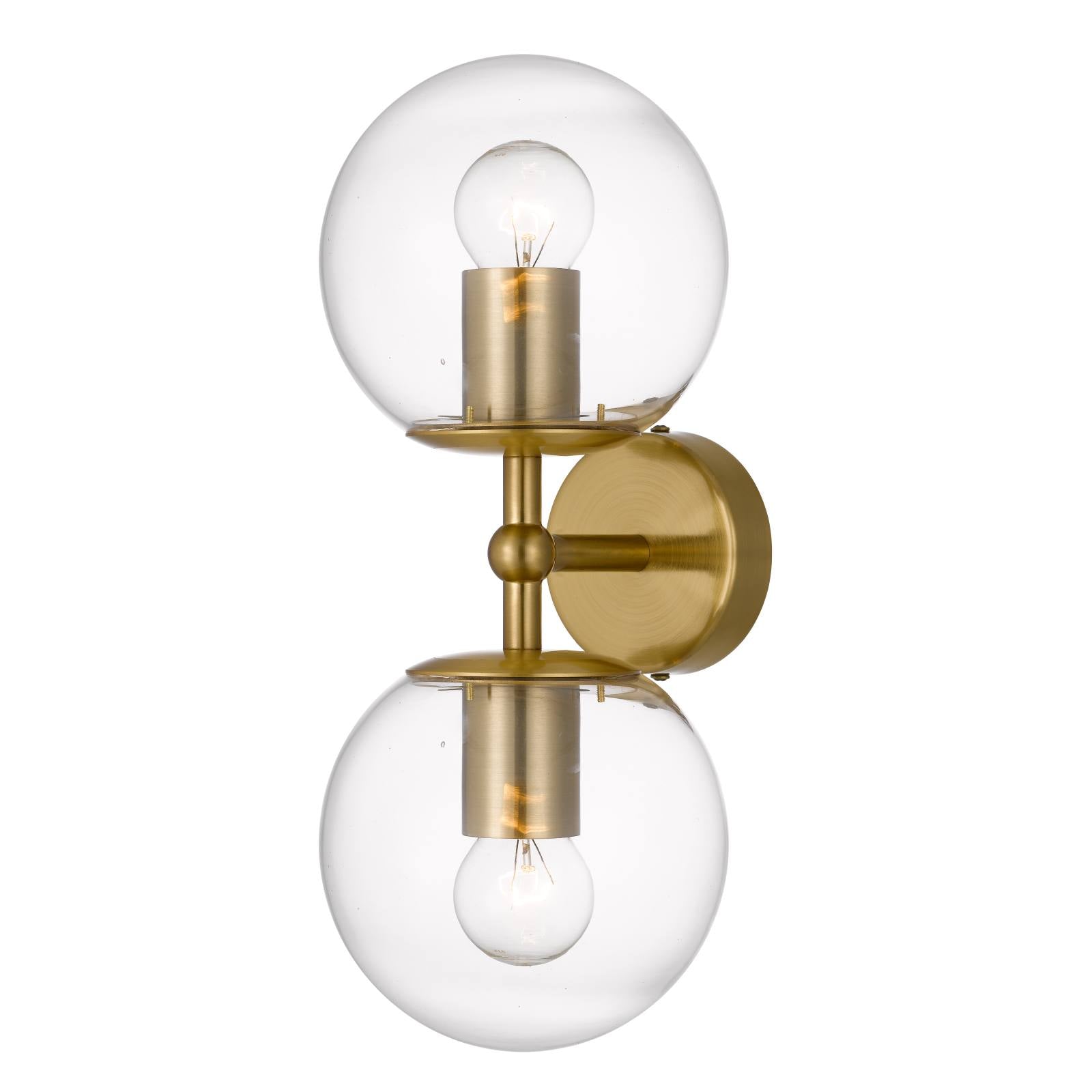 Eterna 2 Lights Wall Lamp, Antique Gold with Clear Glass