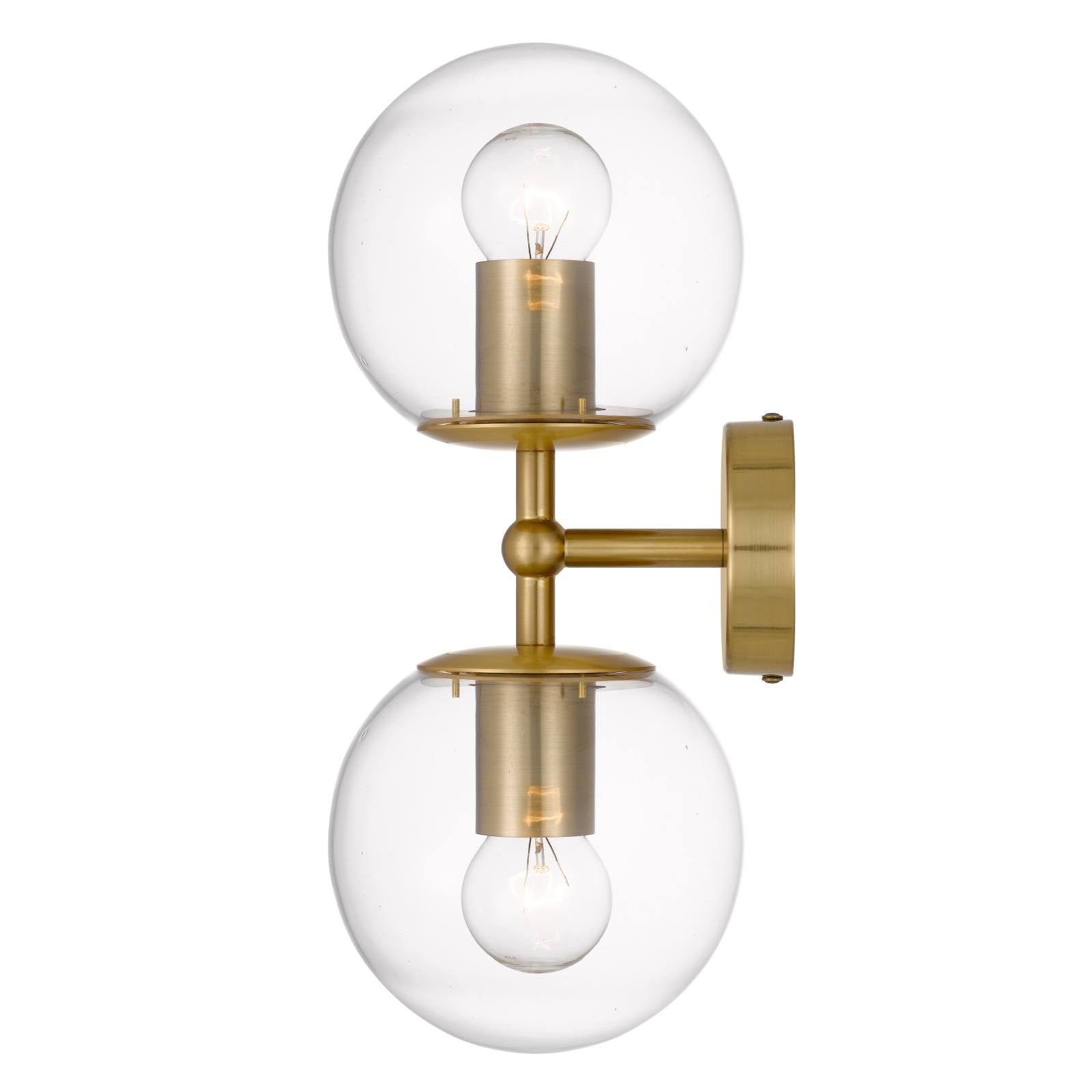 Eterna 2 Lights Wall Lamp, Antique Gold with Clear Glass