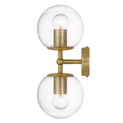 Eterna 2 Lights Wall Lamp, Antique Gold with Clear Glass