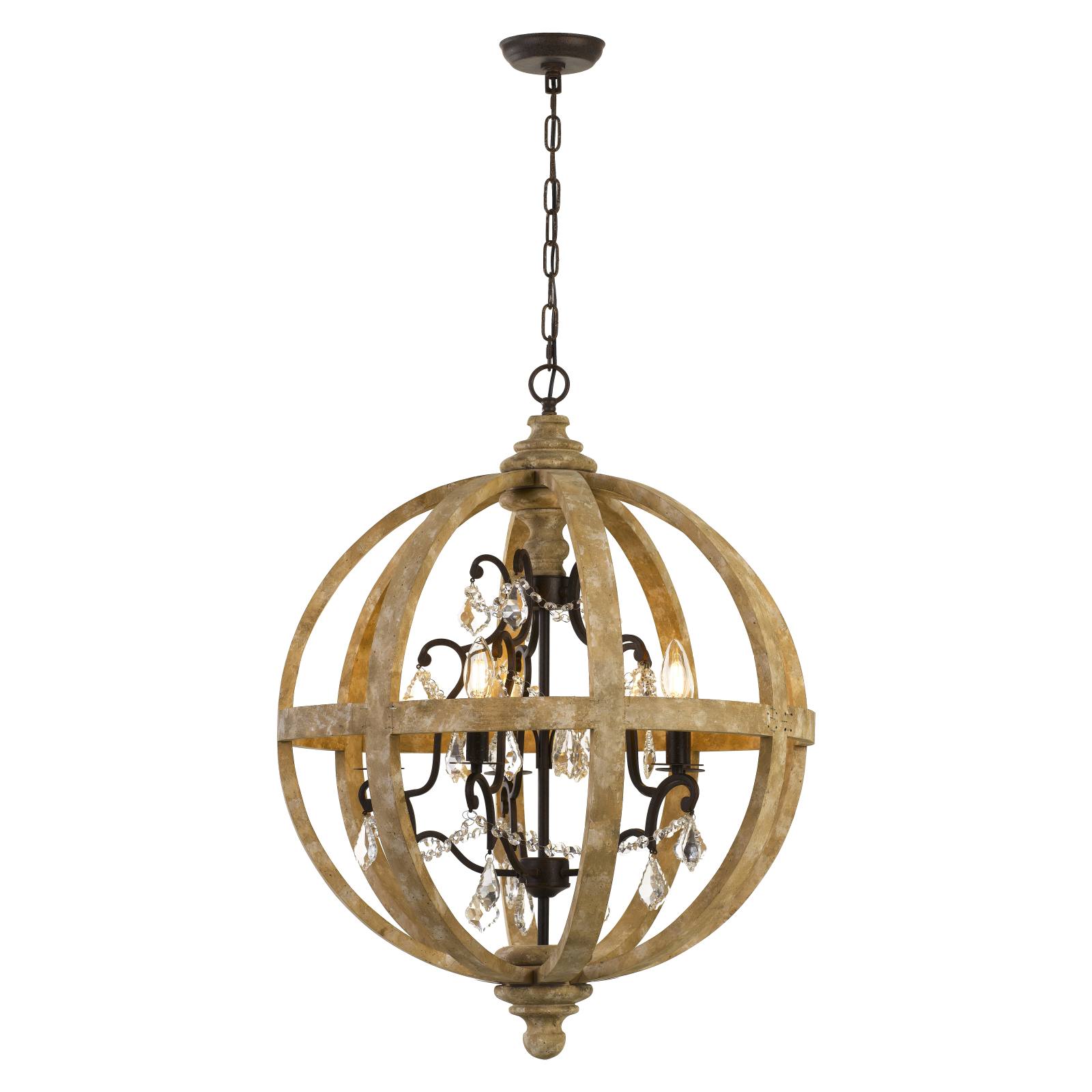 Florin 5 Pendant, Clear Glass, Wood, Iron