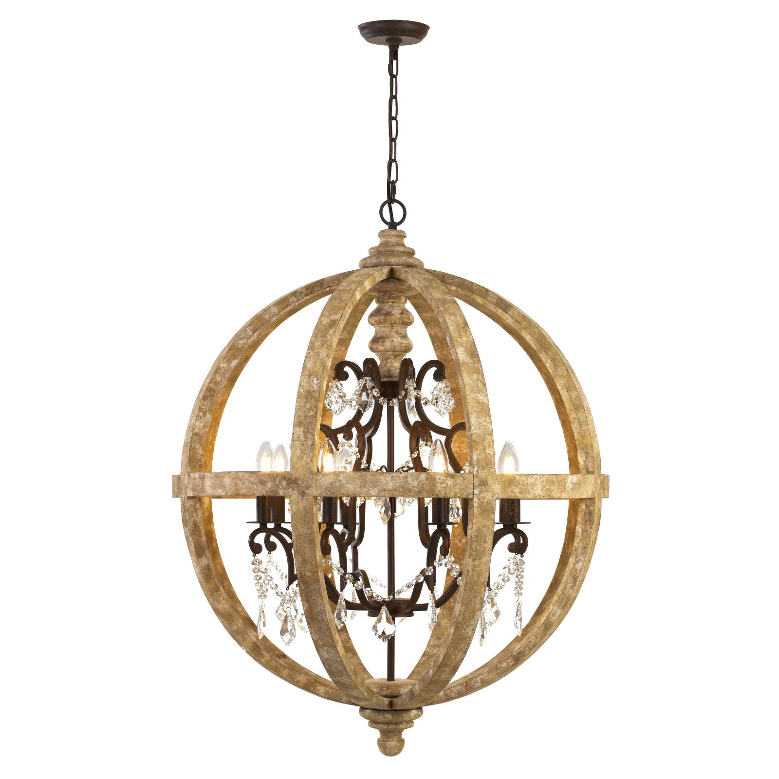 Florin 8 Pendant, Clear Glass, Wood, Iron
