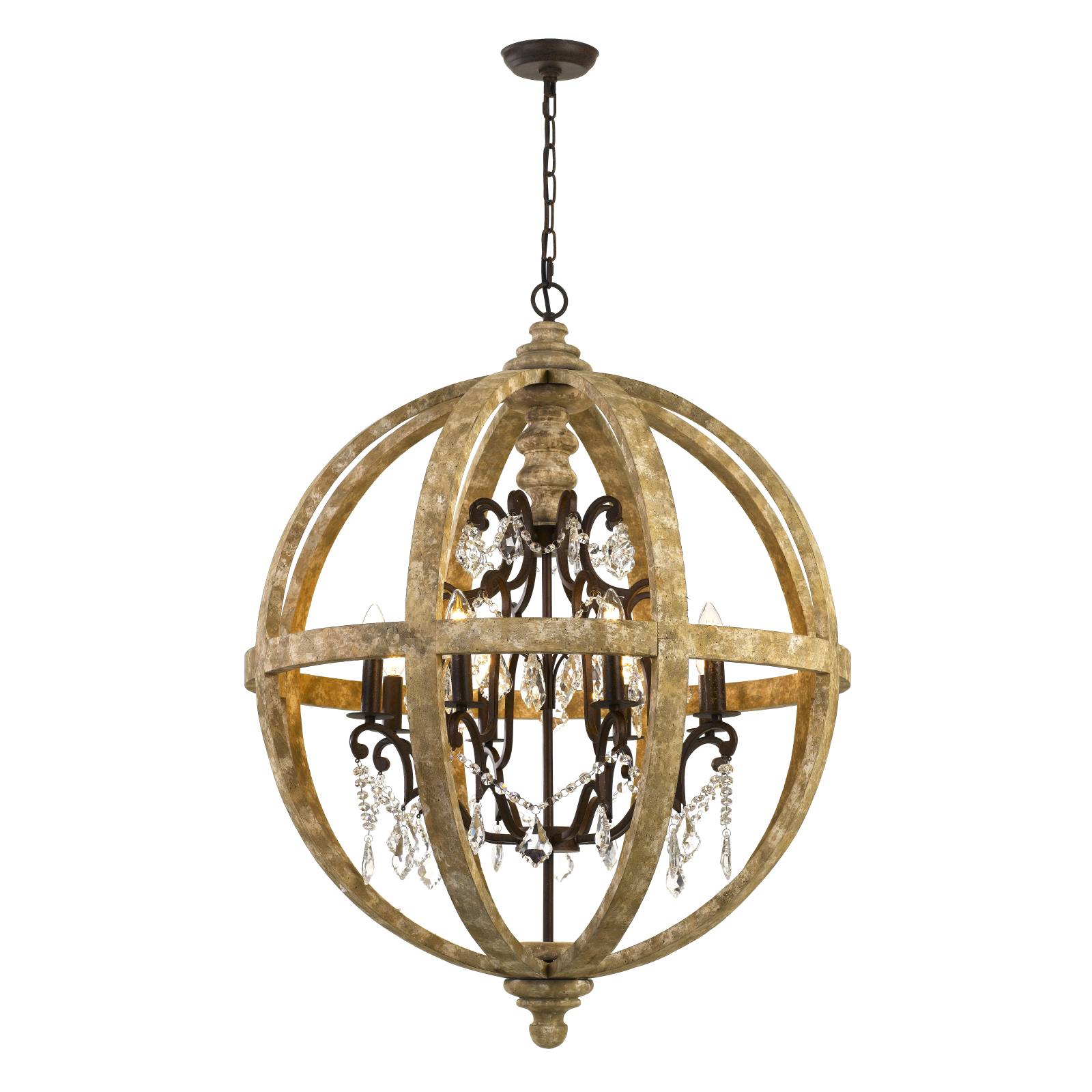 Florin 8 Pendant, Clear Glass, Wood, Iron