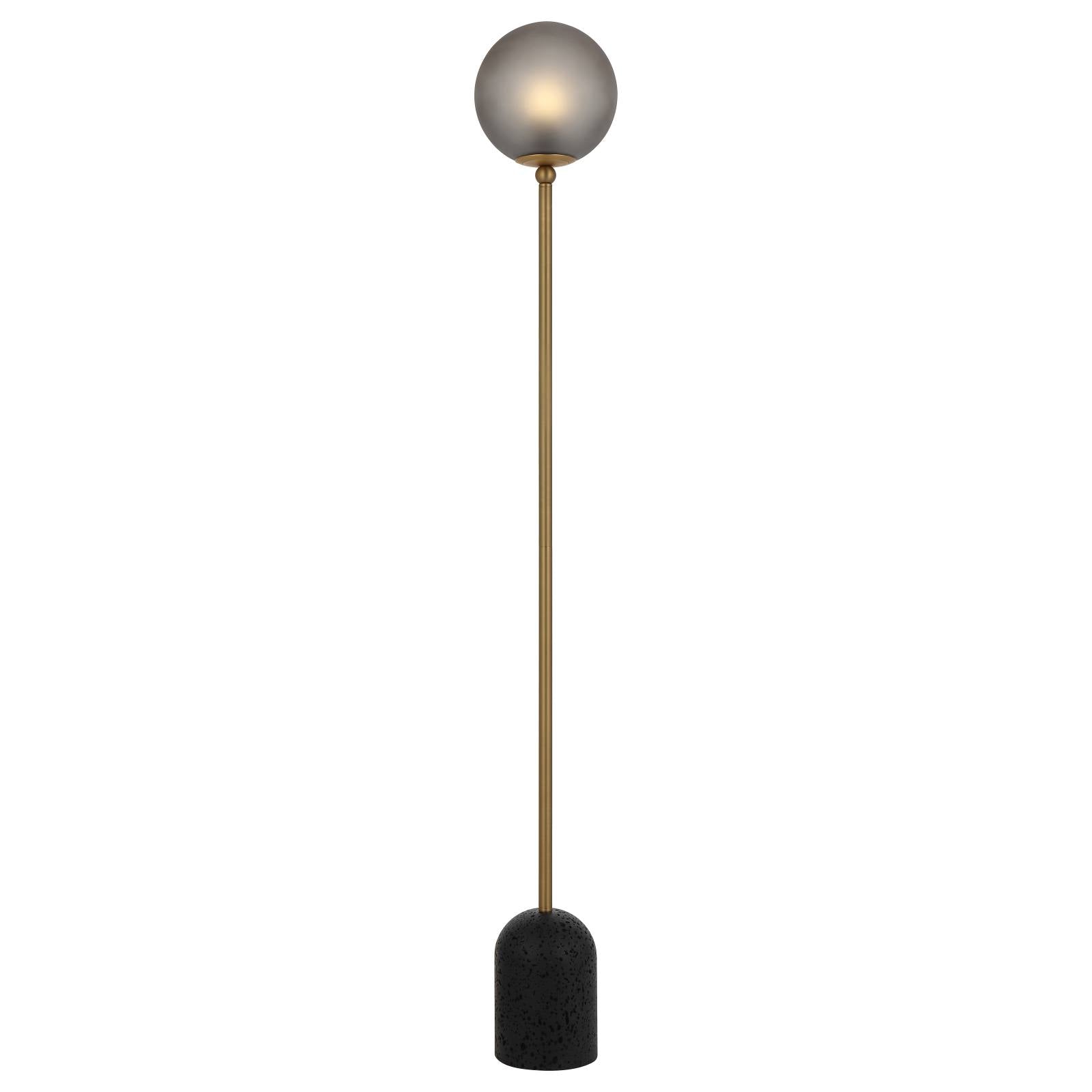 Gina Floor Lamp, Black, Dark Antique Brass, Smoke Glass