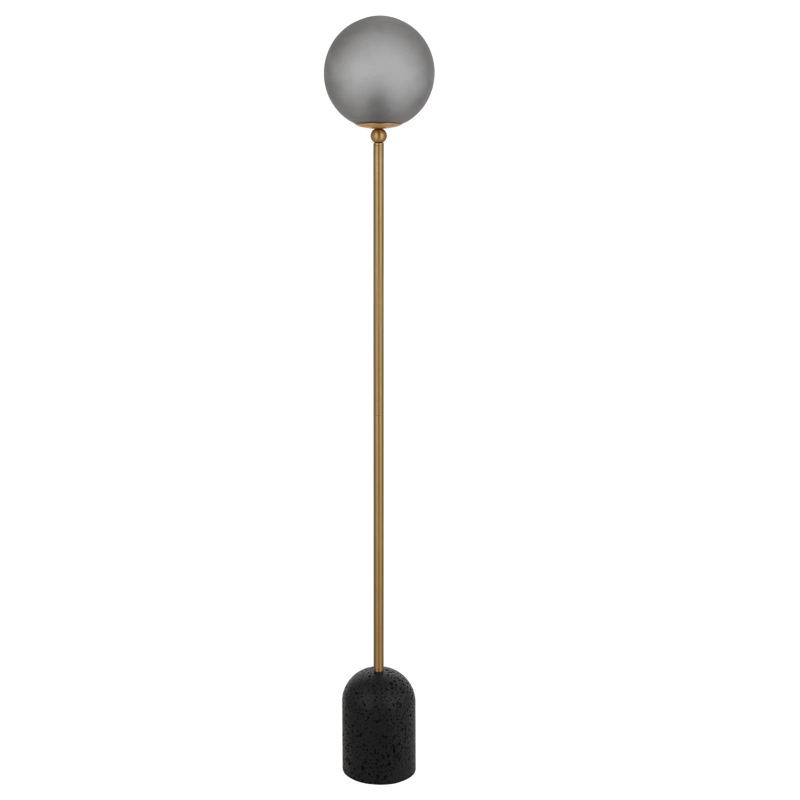 Gina Floor Lamp, Black, Dark Antique Brass, Smoke Glass