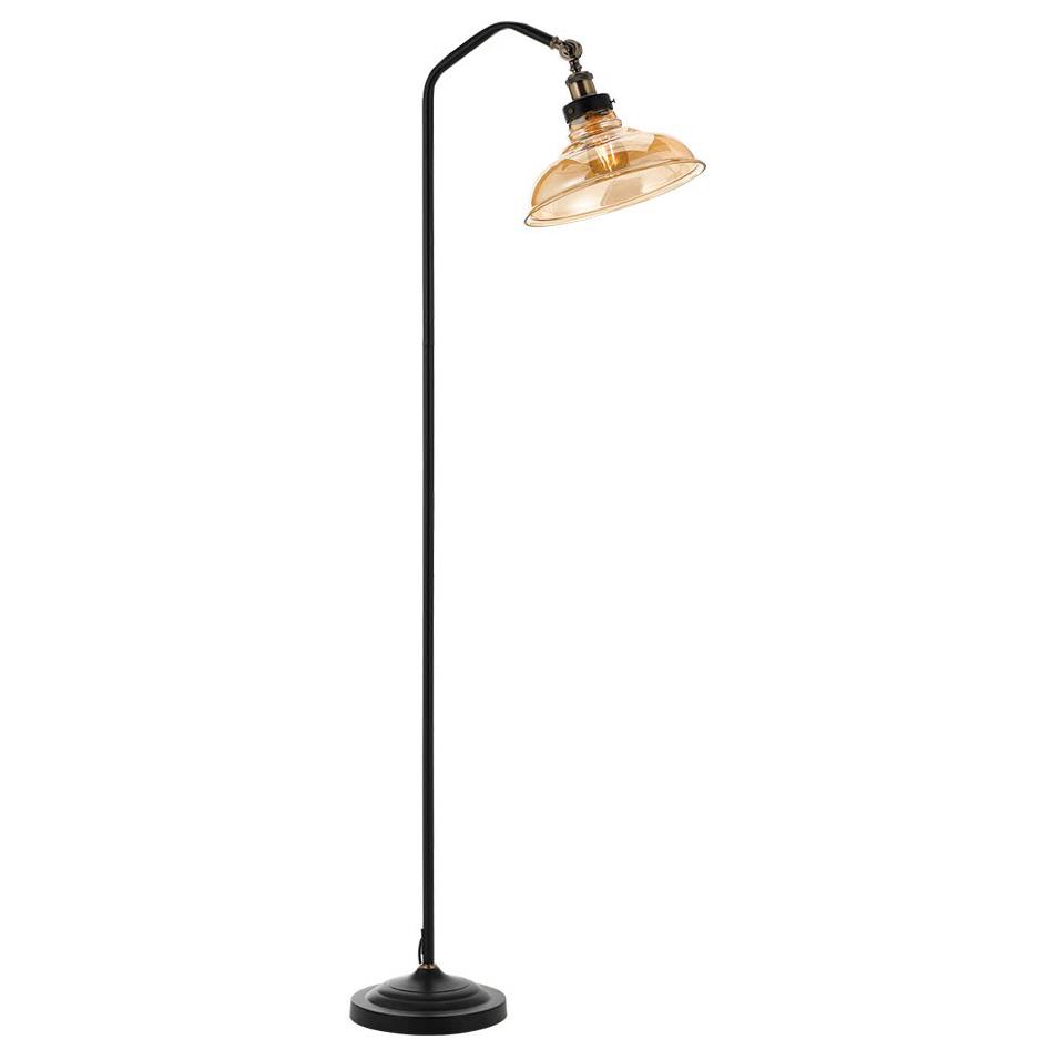 Hertel Floor Lamp, Black Base & Amber Shade