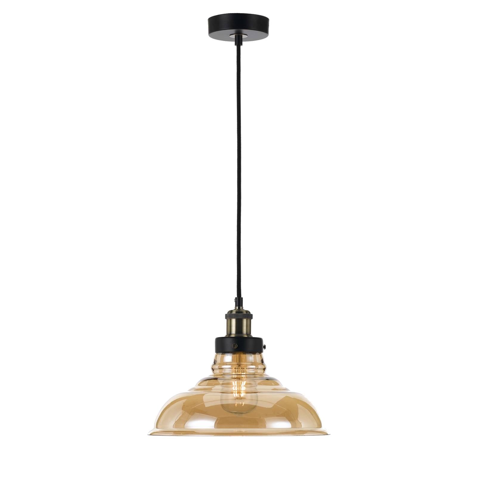 Hertel 30 Pendant, Black Rod & Amber Shade