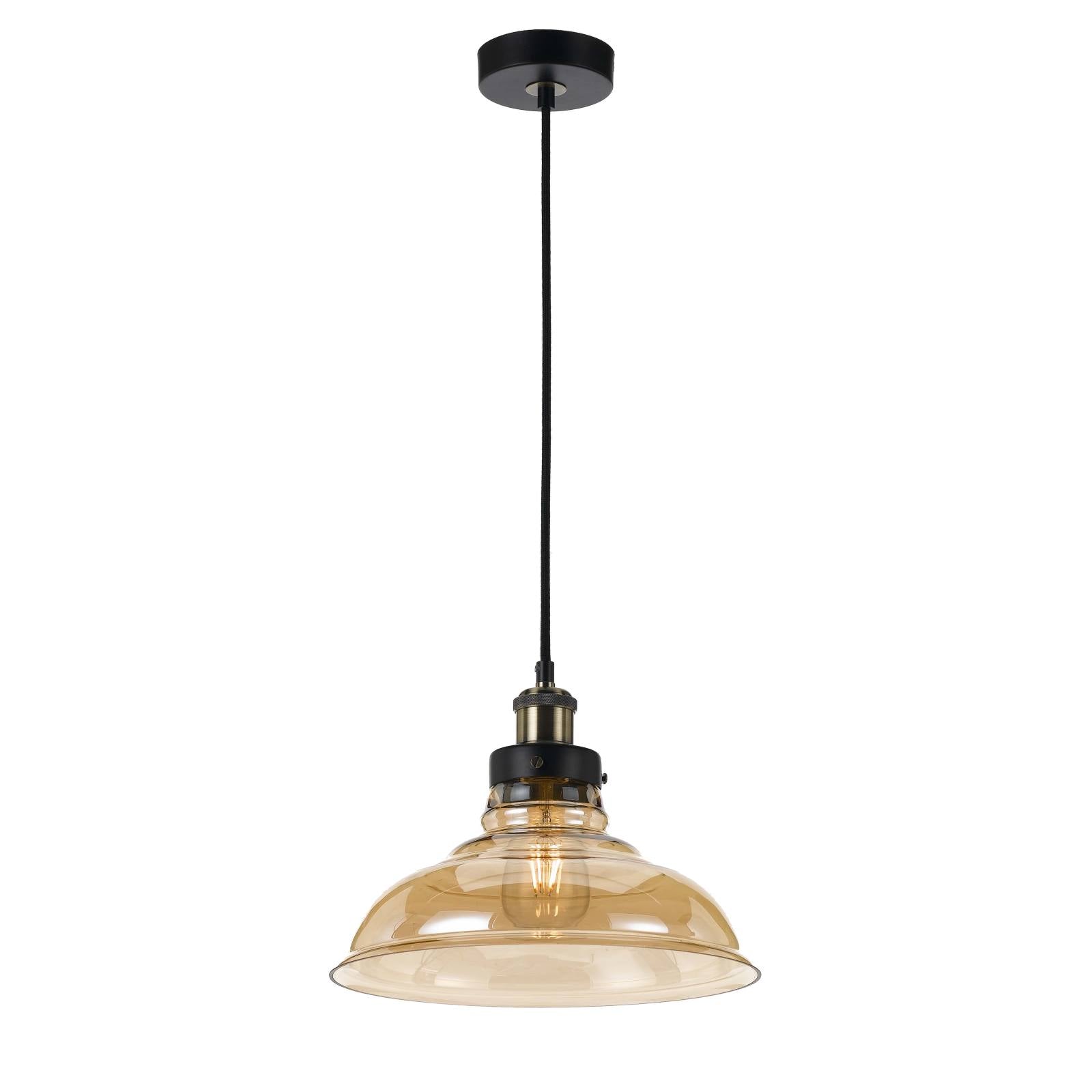 Hertel 30 Pendant, Black Rod & Amber Shade