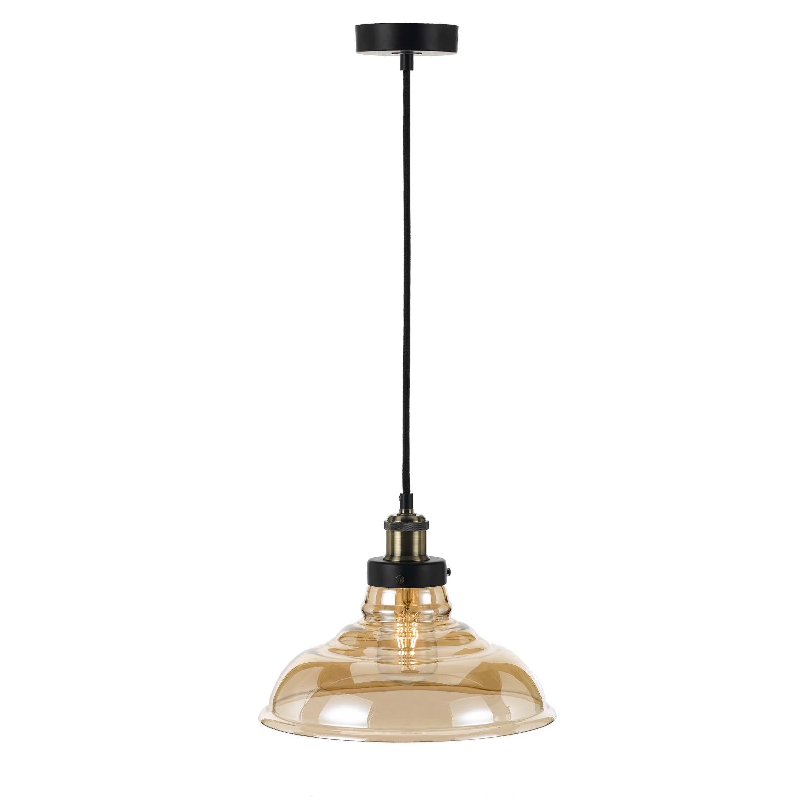 Hertel 30 Pendant, Black Rod & Amber Shade