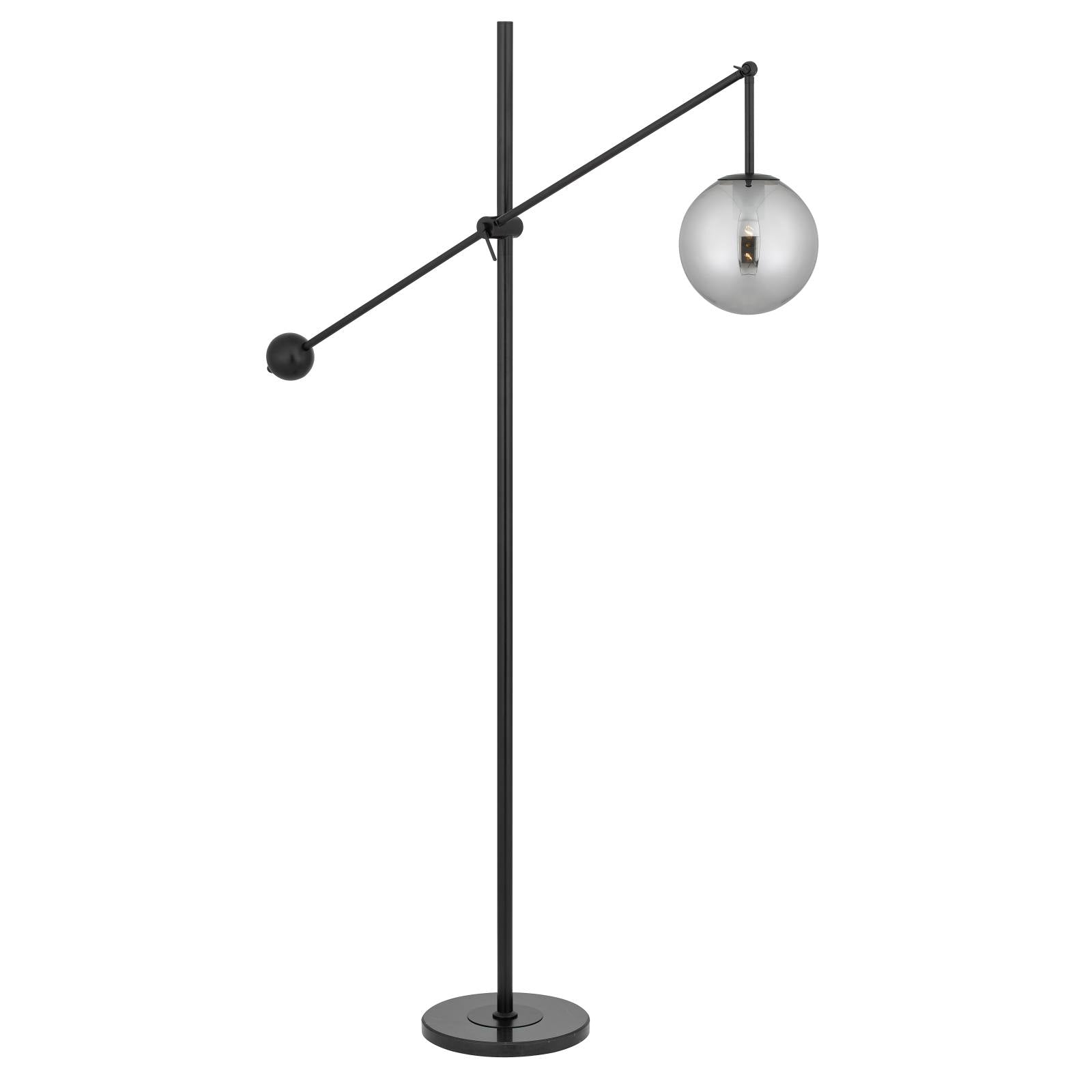 Kemi Floor Lamp, White, Smoke Glass, Black Marble