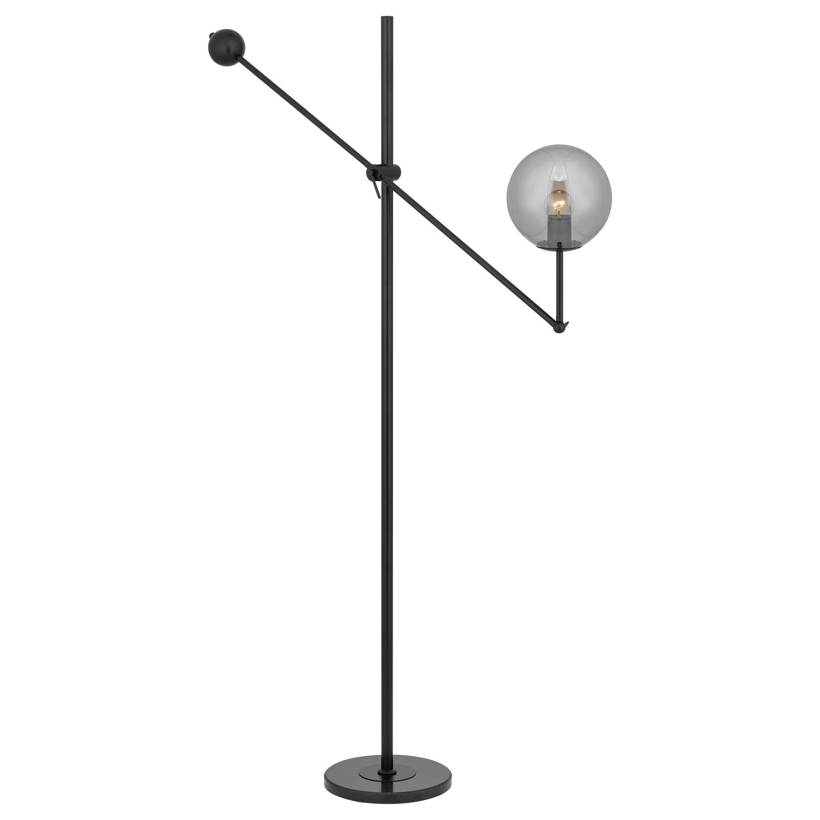 Kemi Floor Lamp, White, Smoke Glass, Black Marble