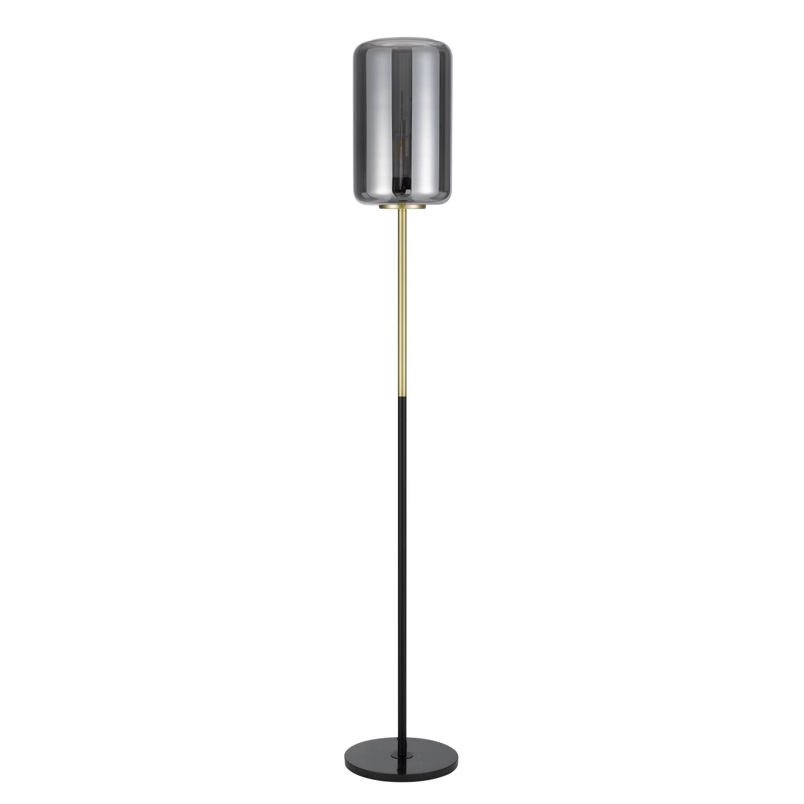 Korova Floor Lamp, White Marble, Brass, Smoke Glass