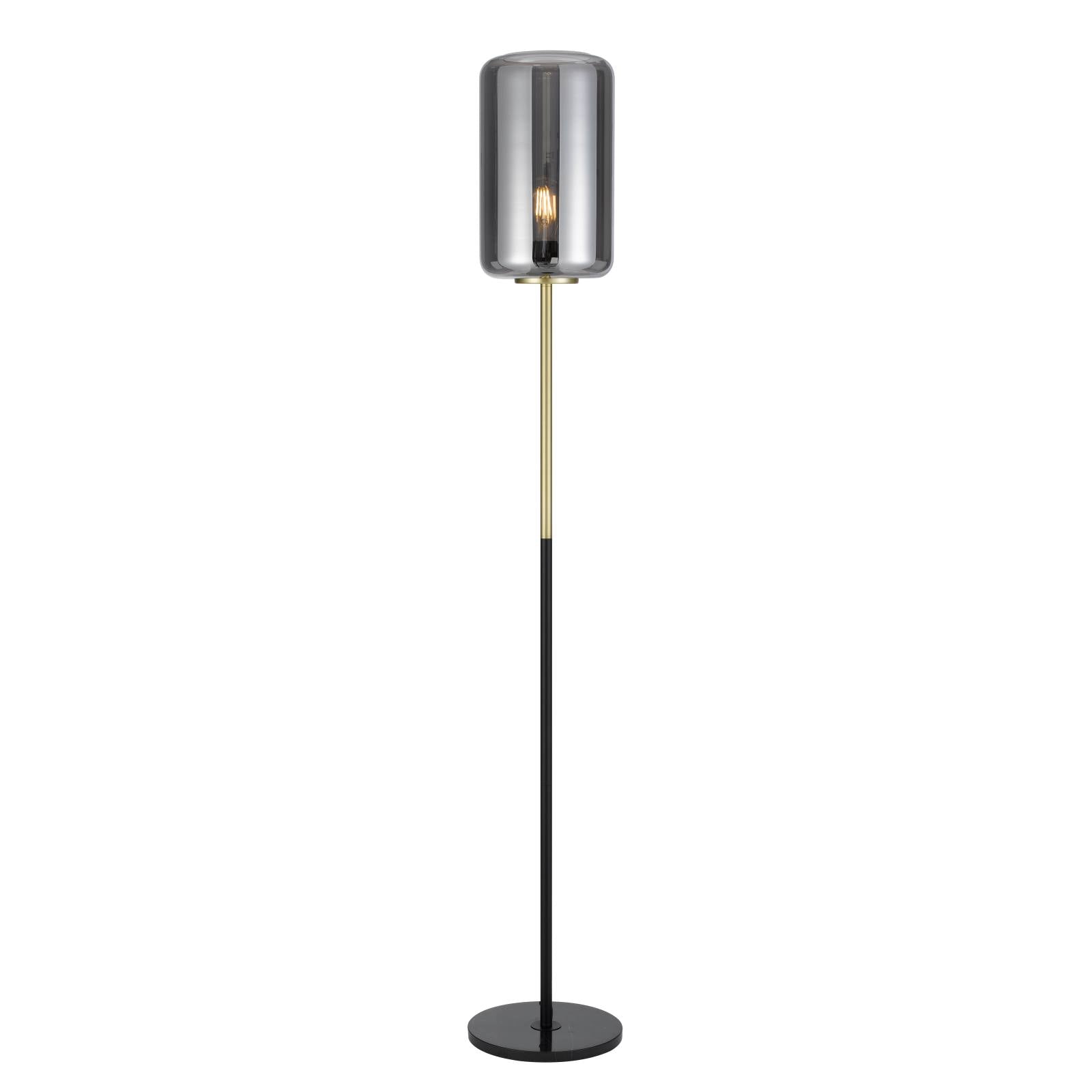 Korova Floor Lamp, White Marble, Brass, Smoke Glass