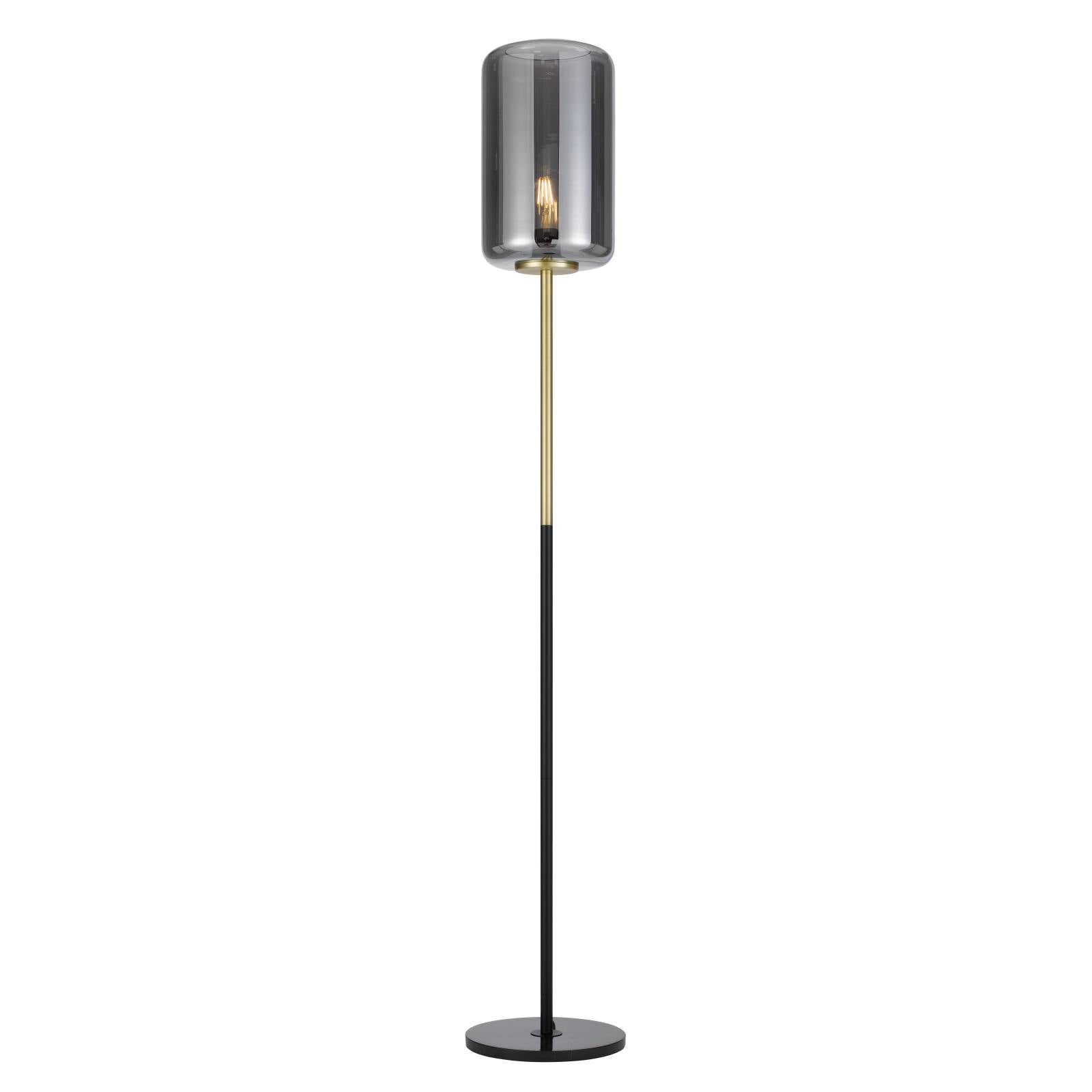 Korova Floor Lamp, White Marble, Brass, Smoke Glass