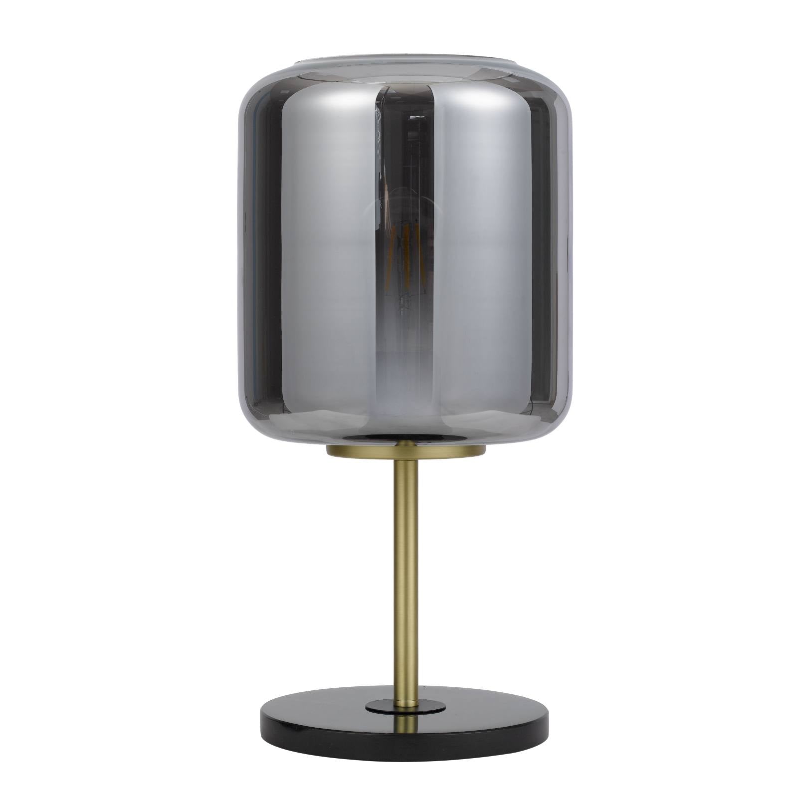 Korova Table Lamp, Black Marble, Black, Brass, Smoke Glass