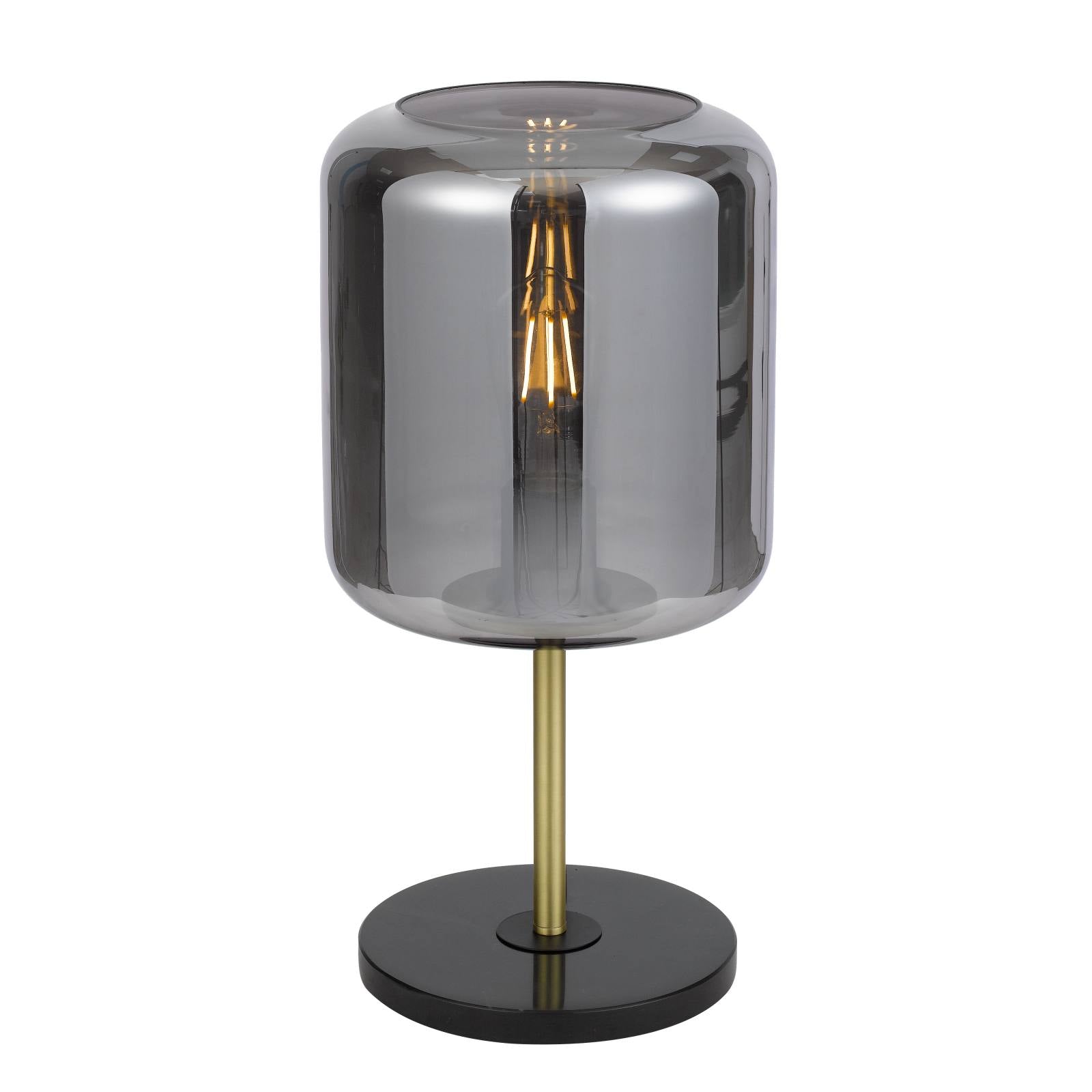 Korova Table Lamp, Black Marble, Black, Brass, Smoke Glass