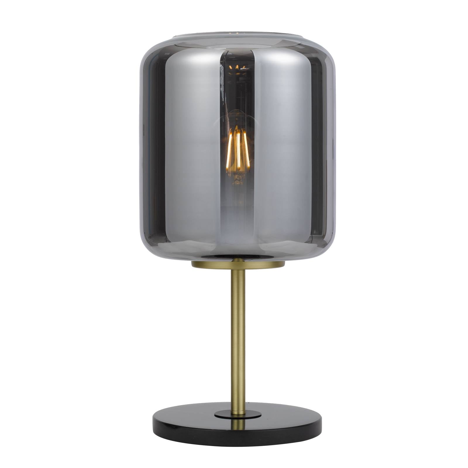 Korova Table Lamp, Black Marble, Black, Brass, Smoke Glass